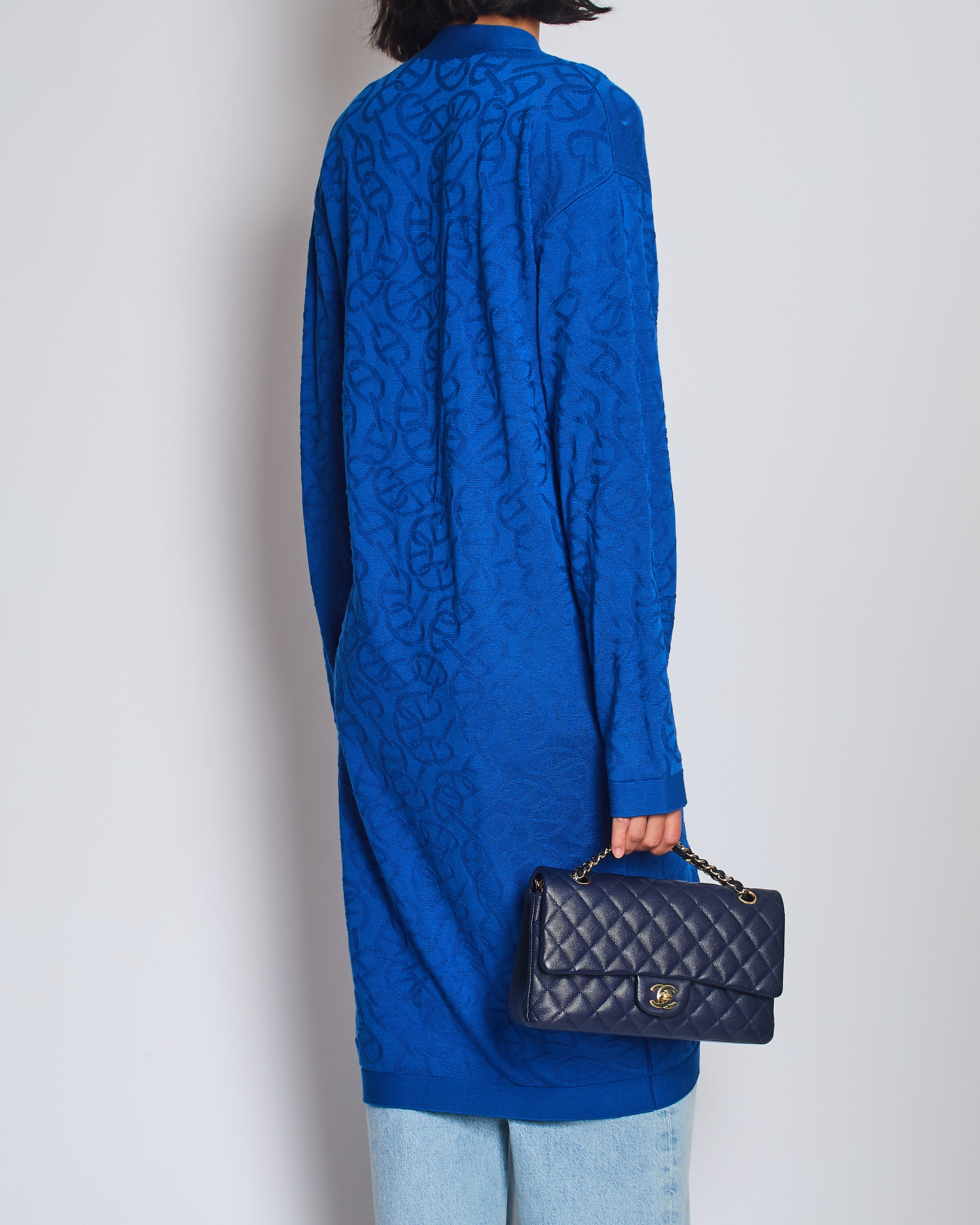 Hermès Electric Blue Silk & Cotton Long Cardigan with Chaine D'Ancre Buttons Size FR 36 (UK 8) - Image 4