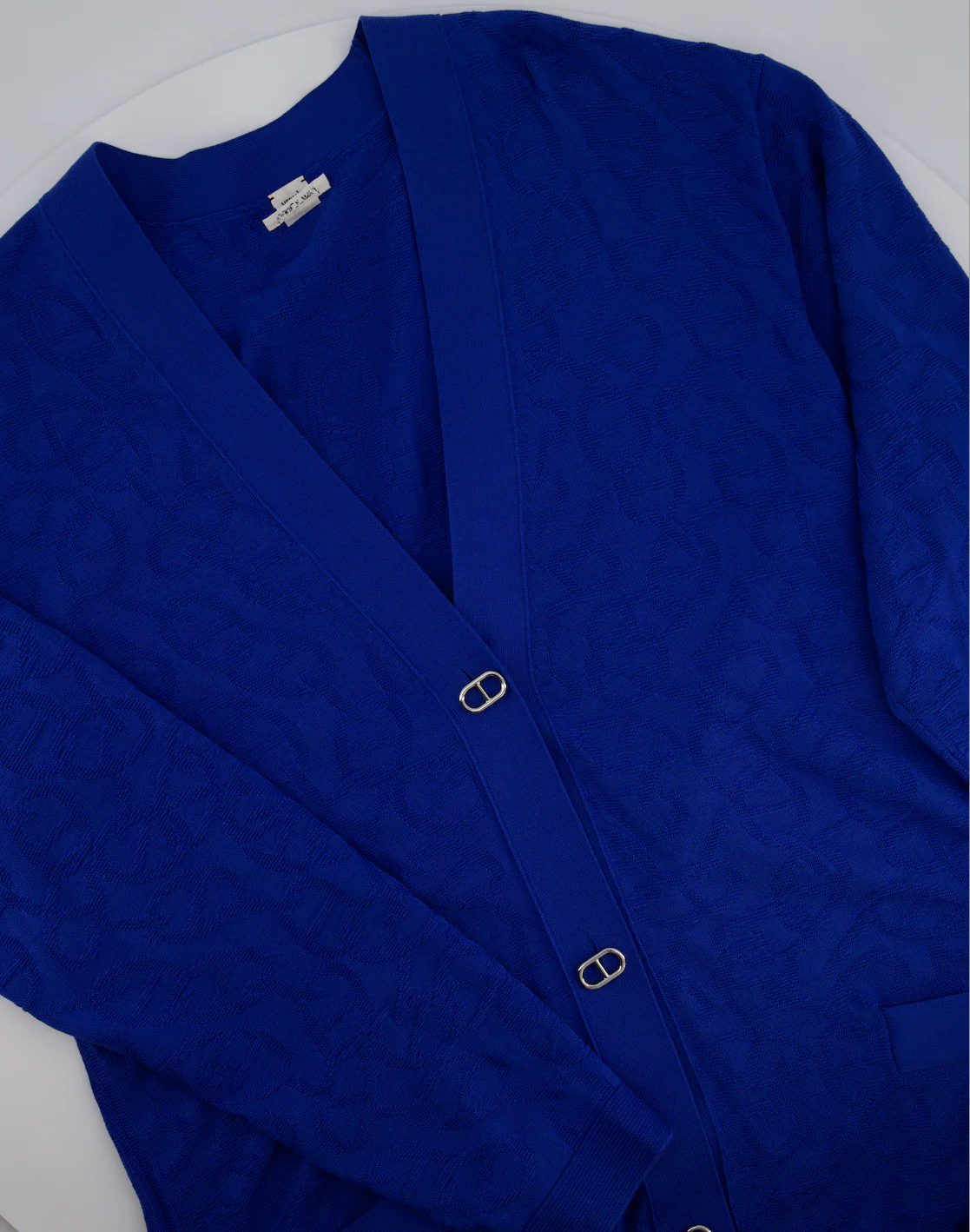 Hermès Electric Blue Silk & Cotton Long Cardigan with Chaine D'Ancre Buttons Size FR 36 (UK 8) - Image 5