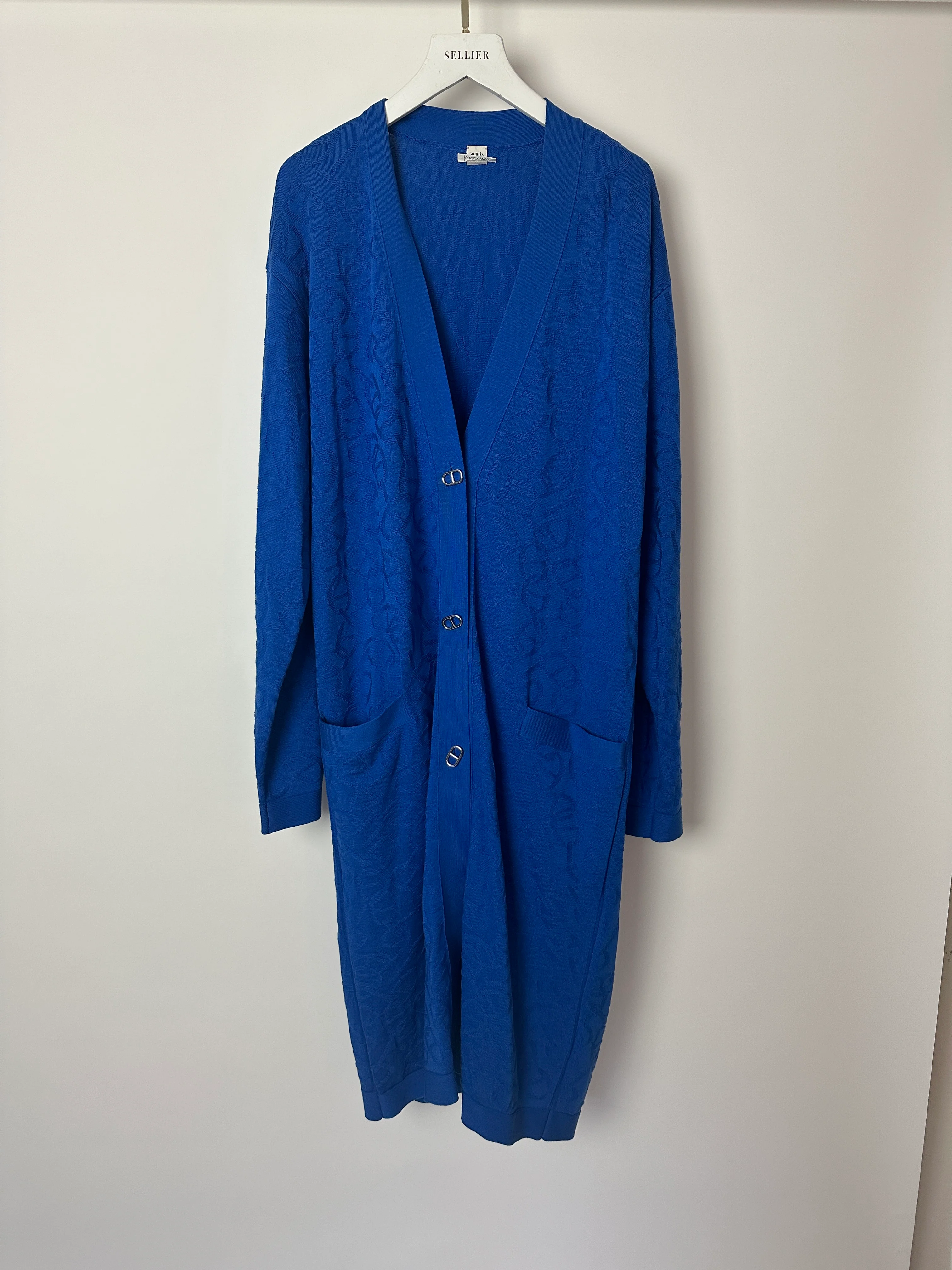 Hermès Electric Blue Silk & Cotton Long Cardigan with Chaine D'Ancre Buttons Size FR 36 (UK 8) - Image 8