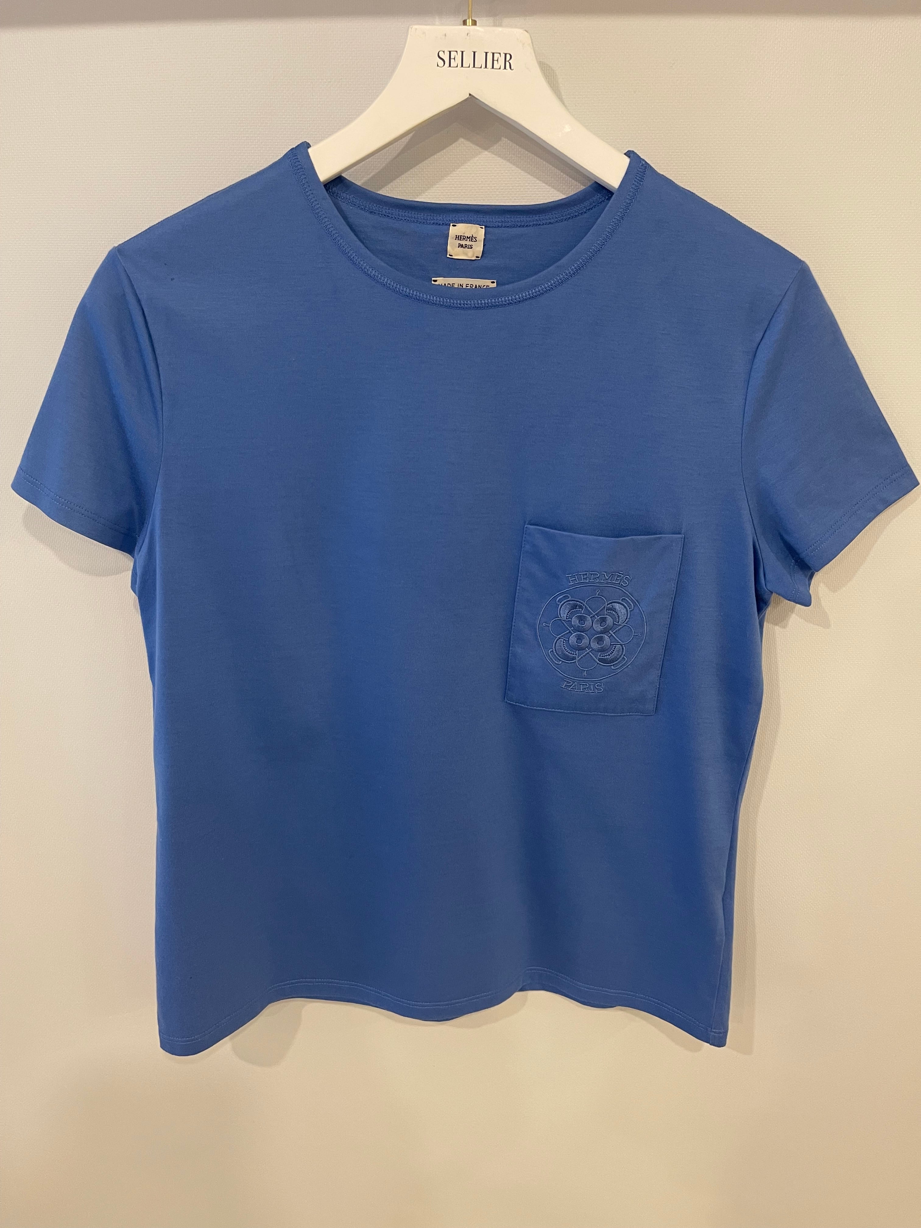 Hermès Blue T-Shirt with Logo Detail Size FR 38 (UK 10) - Image 4