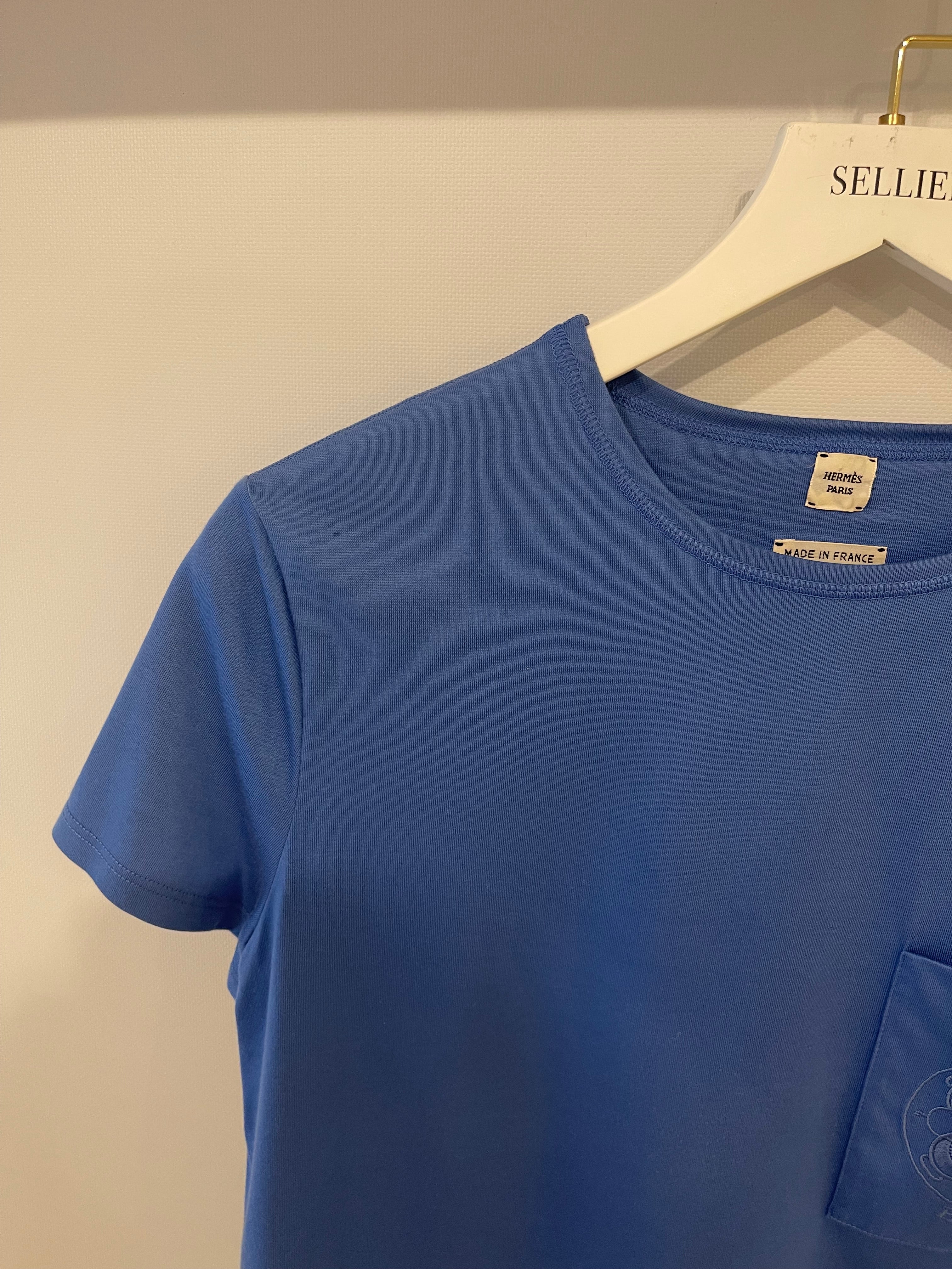 Hermès Blue T-Shirt with Logo Detail Size FR 38 (UK 10) - Image 6