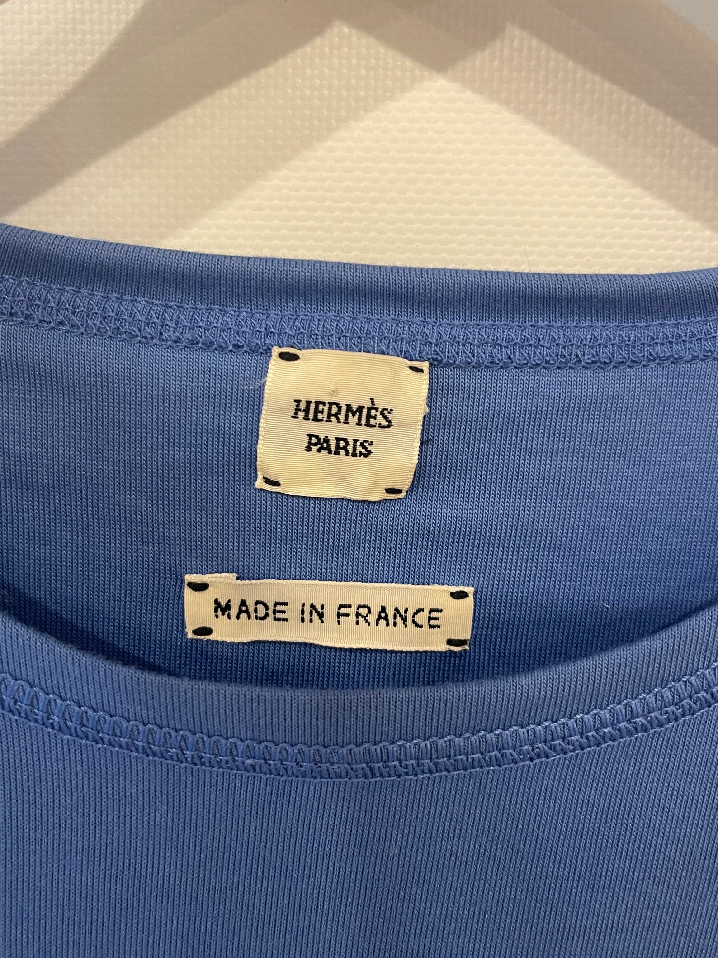 Hermès Blue T-Shirt with Logo Detail Size FR 38 (UK 10) - Image 7