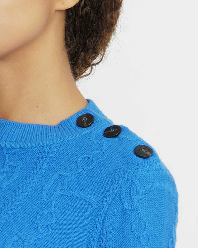 Hermès Blue Wool Knitted Jumper with Brown Logo Buttons Size FR 36 (UK 8) - Image 2