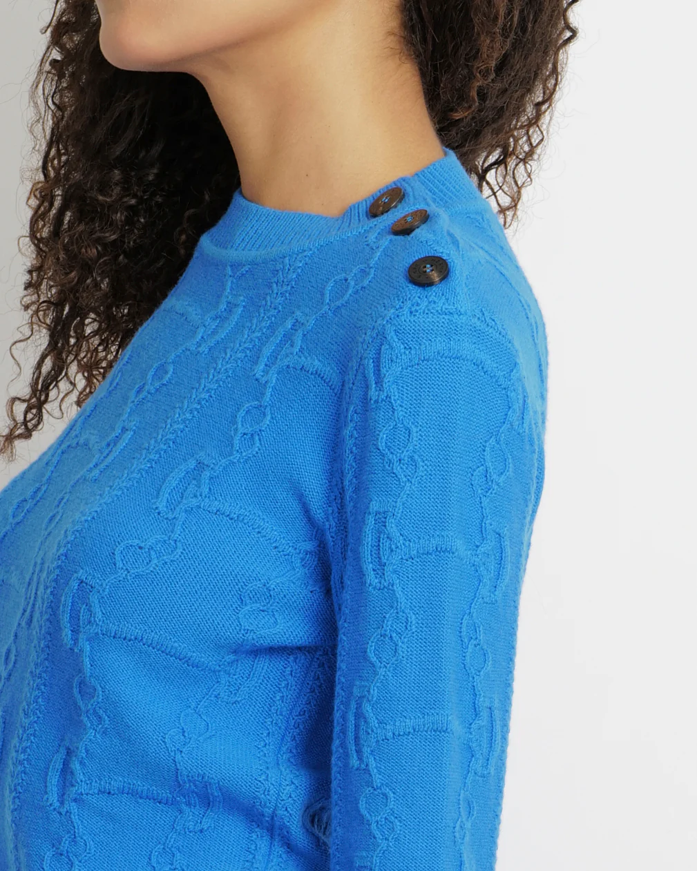 Hermès Blue Wool Knitted Jumper with Brown Logo Buttons Size FR 36 (UK 8) - Image 4