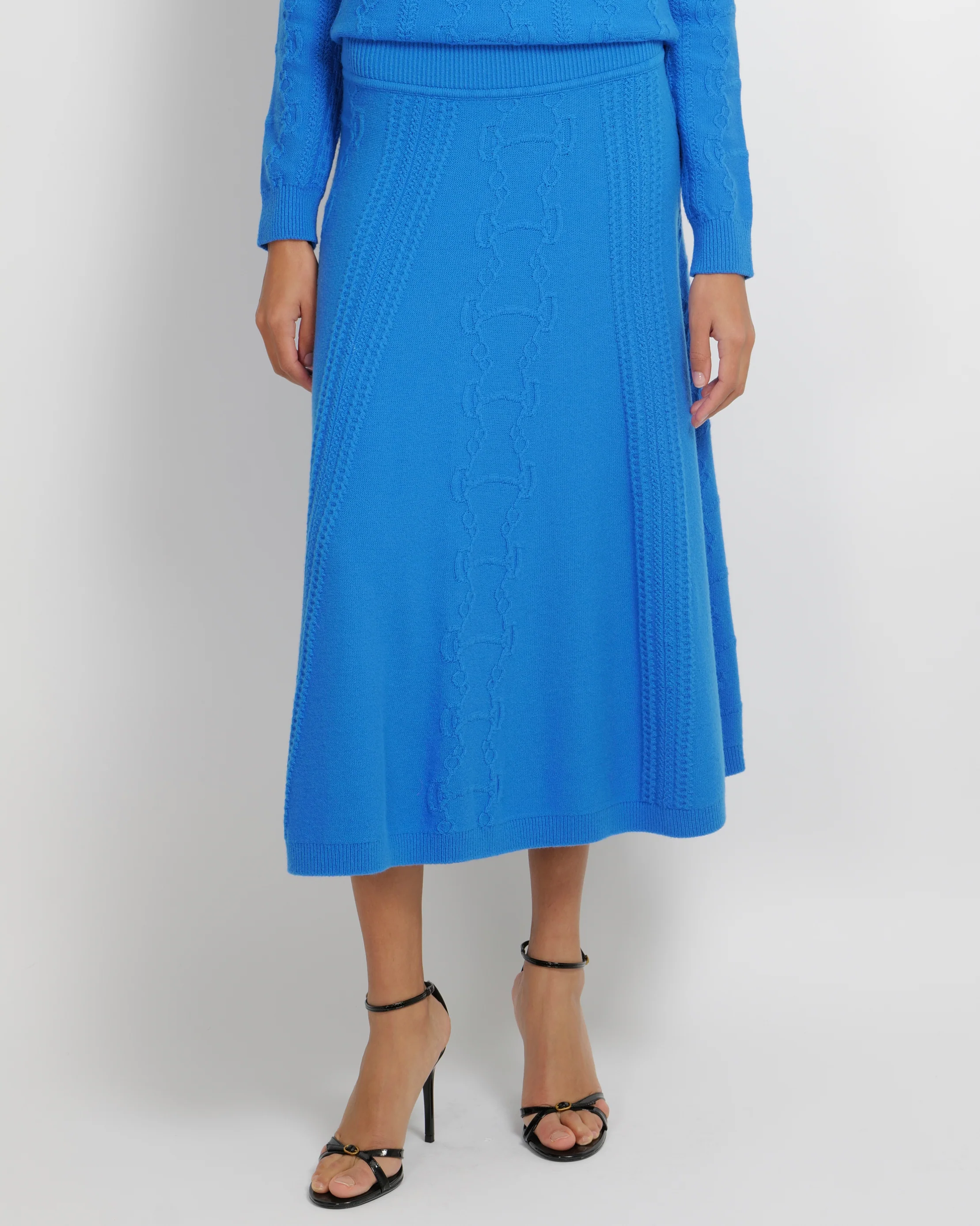 Hermès Blue Wool Knitted Midi Skirt with Embroideries Size FR 40 (UK 12) - Image 2