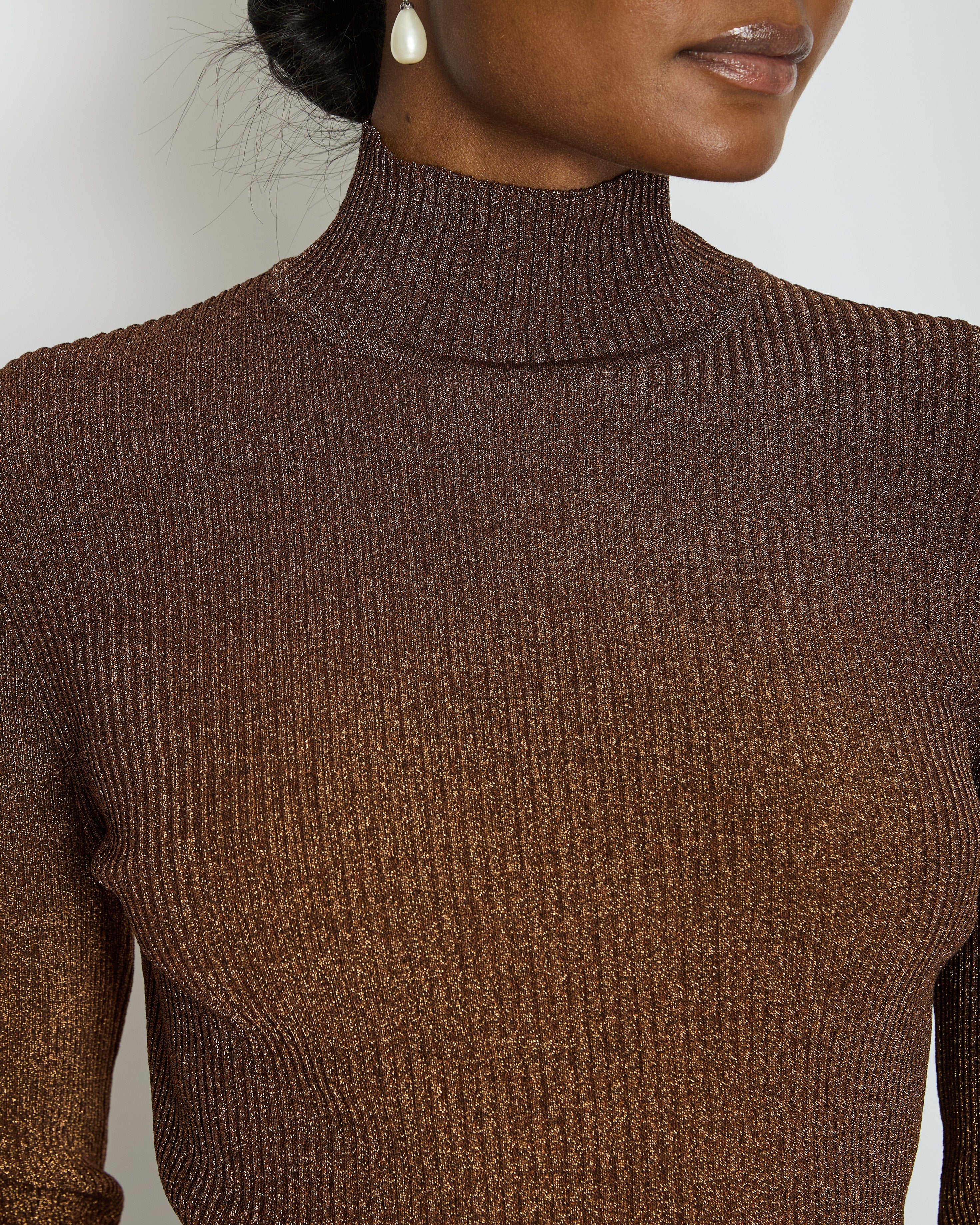 Hermès Bronze Metallic Knitted Longsleeve Jumper Size FR 34 (UK 6) - Image 4