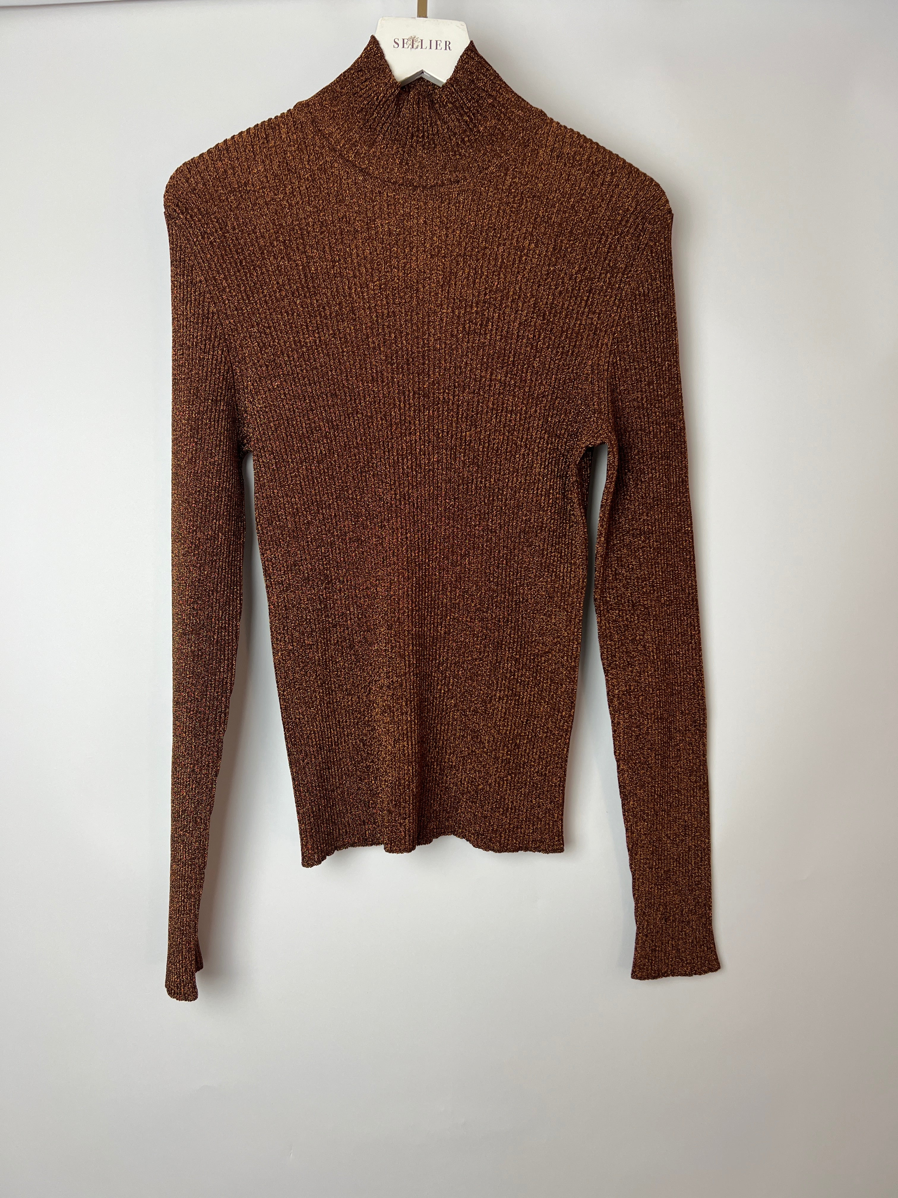 Hermès Bronze Metallic Knitted Longsleeve Jumper Size FR 34 (UK 6) - Image 7