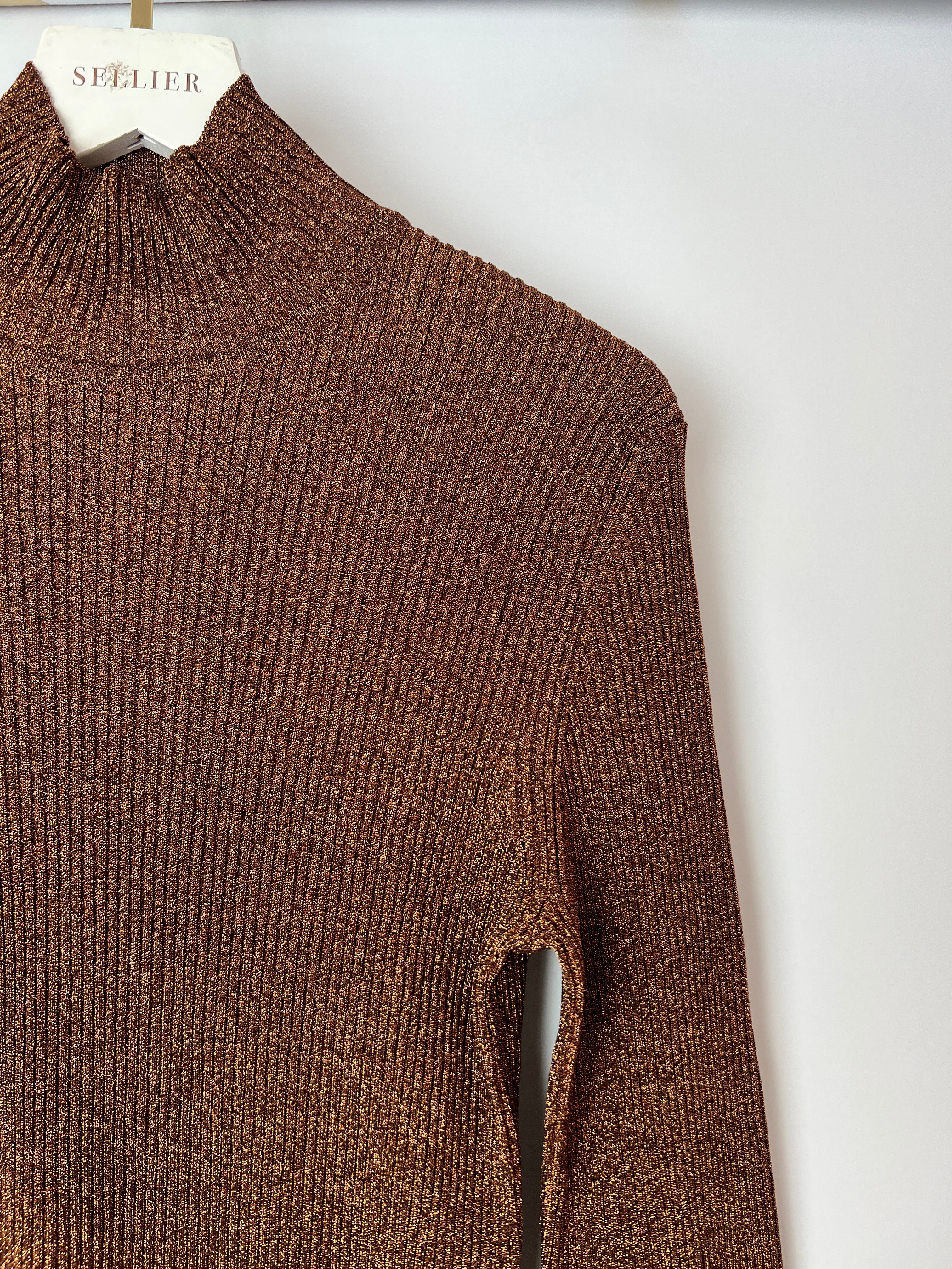 Hermès Bronze Metallic Knitted Longsleeve Jumper Size FR 34 (UK 6) - Image 8