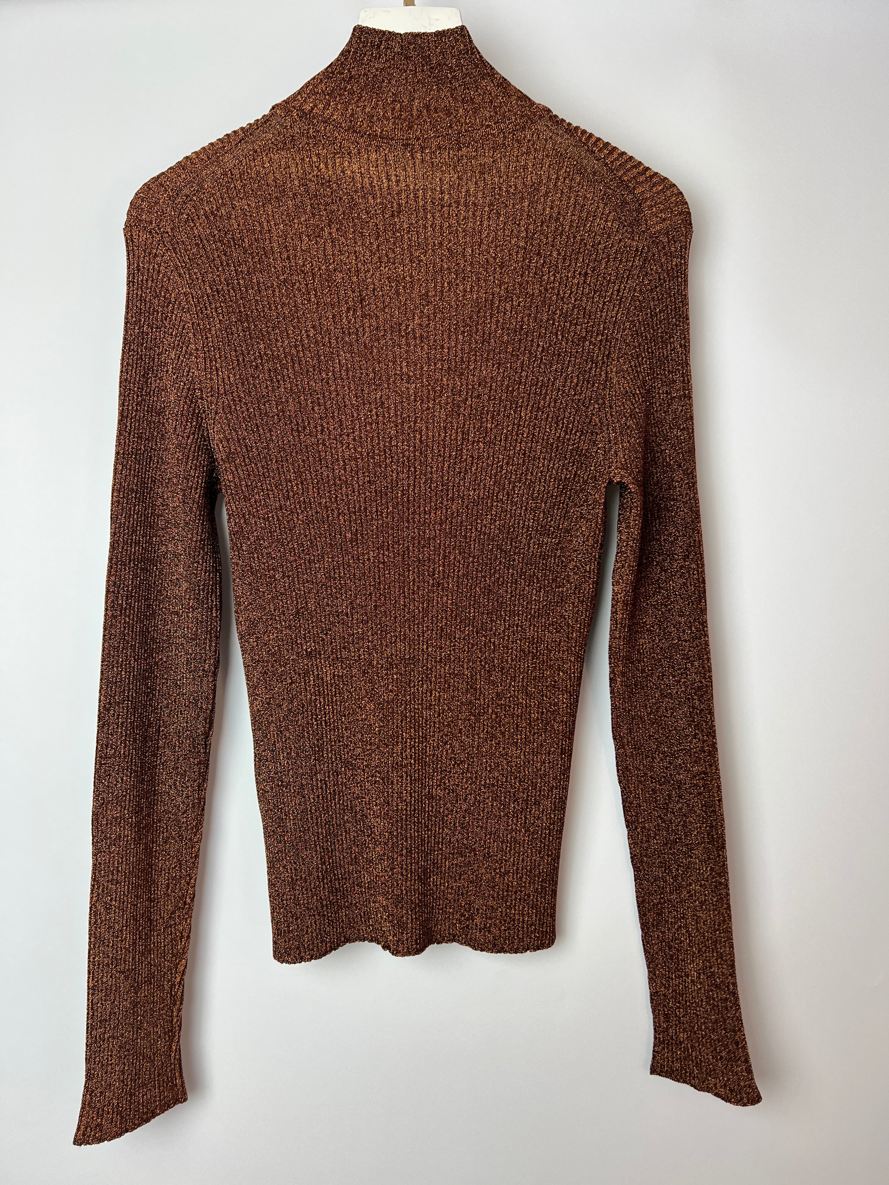 Hermès Bronze Metallic Knitted Longsleeve Jumper Size FR 34 (UK 6) - Image 9