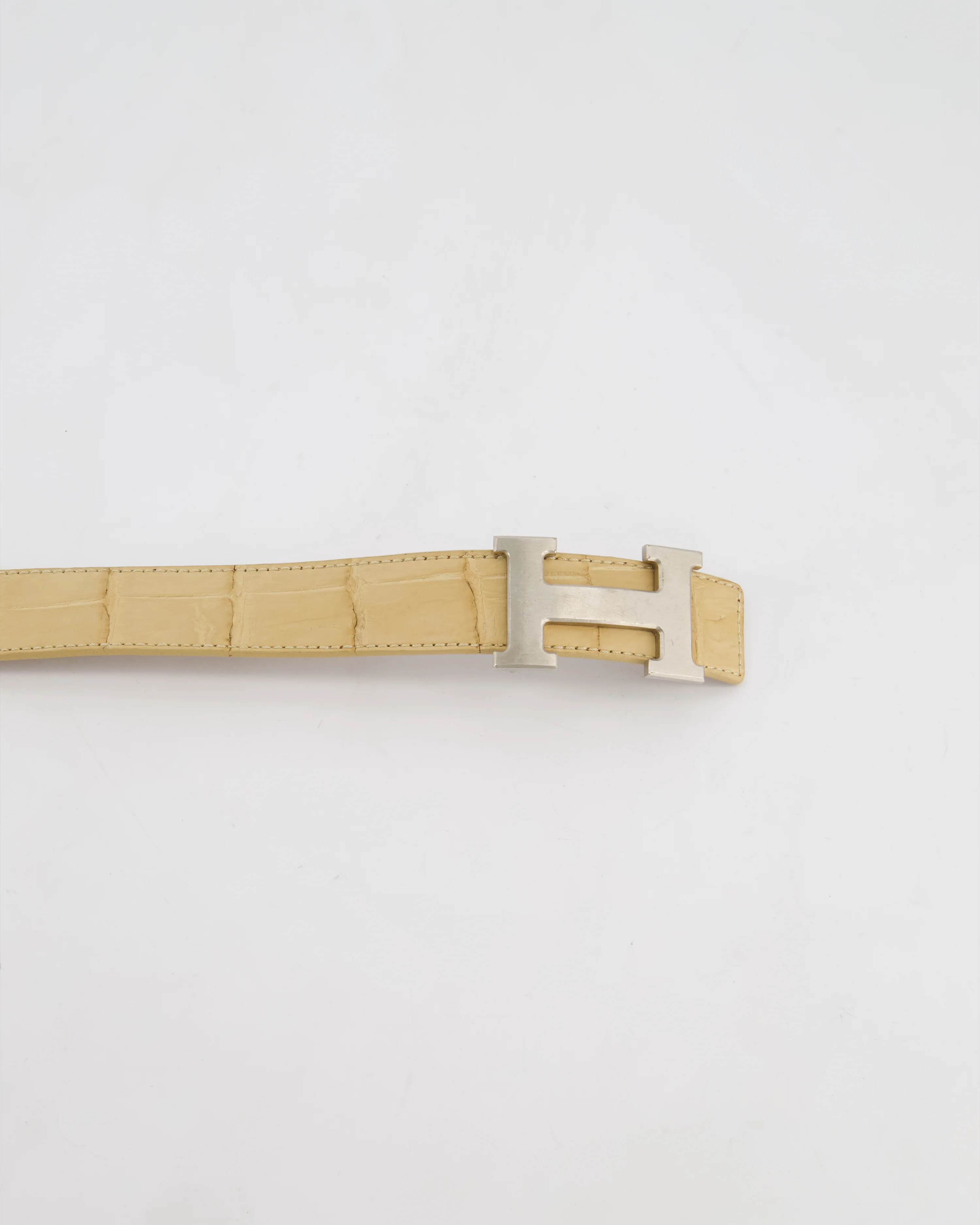 Hermès Constance Leather H Buckle Belt in Beige Alligator with Palladium Hardware Size 105 - Image 2