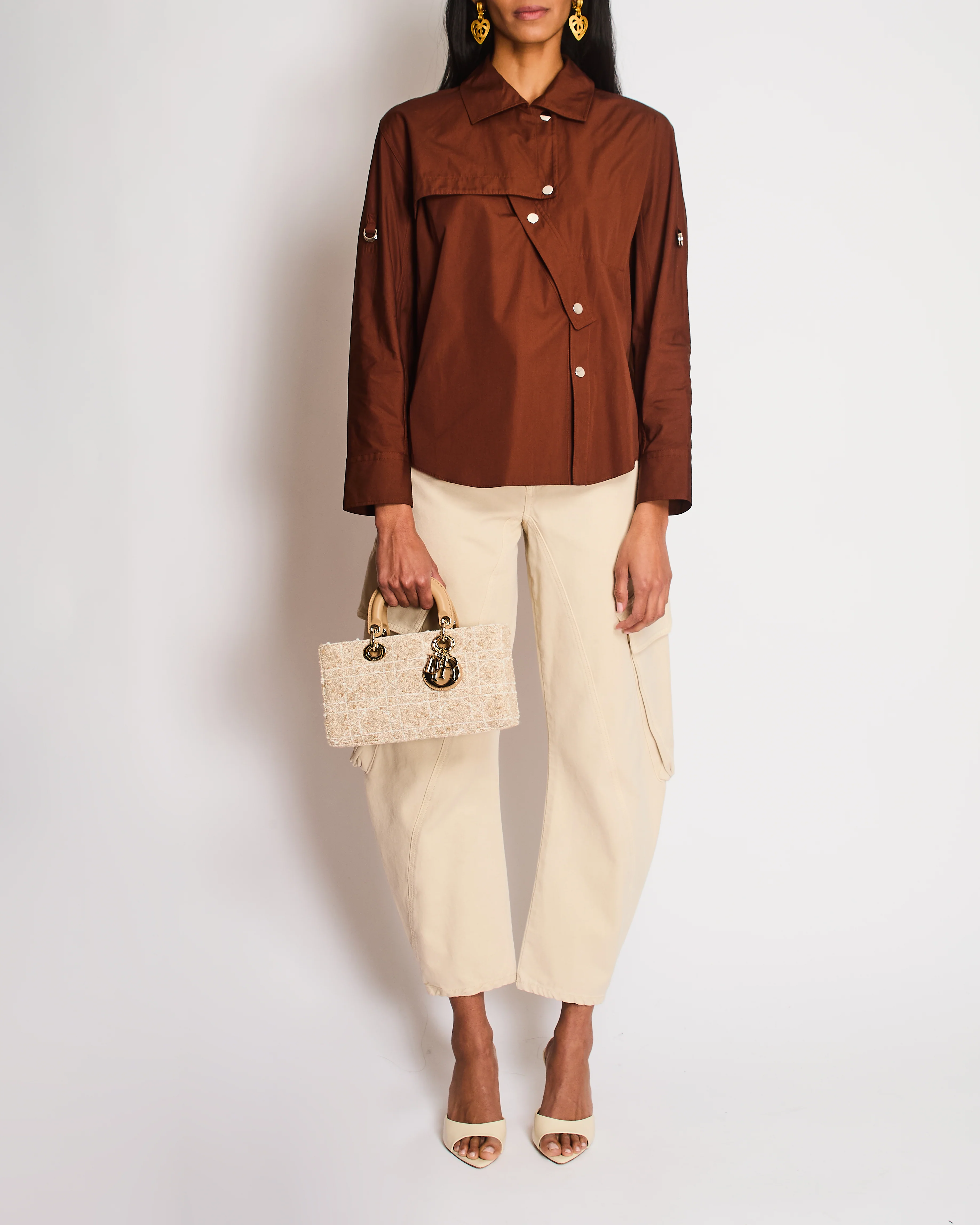 Hermes Brown Asymmetric Button Up Shirt with Overlap Collar Detail Size FR 34 (UK 6)