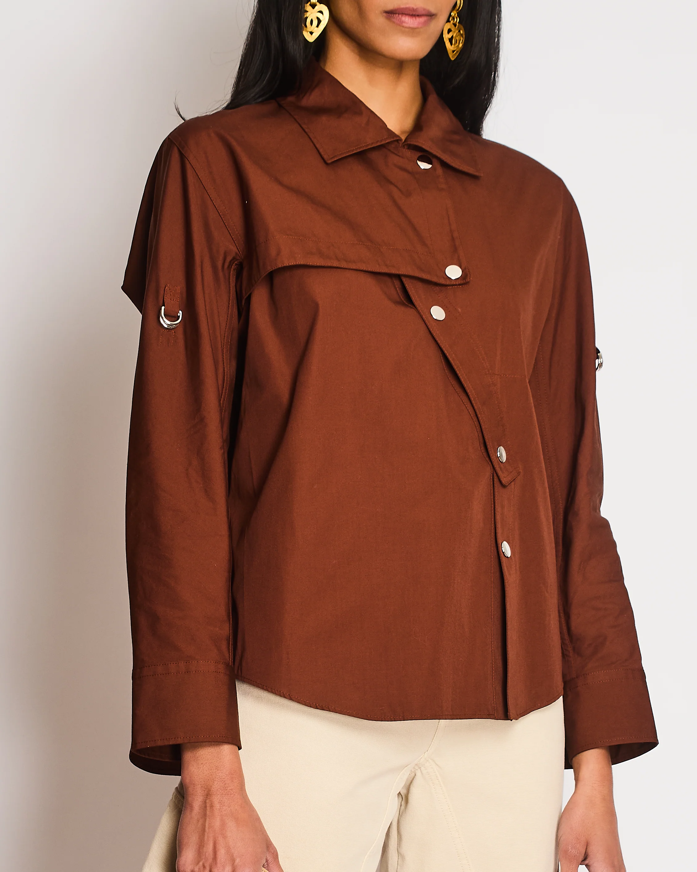 Hermes Brown Asymmetric Button Up Shirt with Overlap Collar Detail Size FR 34 (UK 6) - Image 2