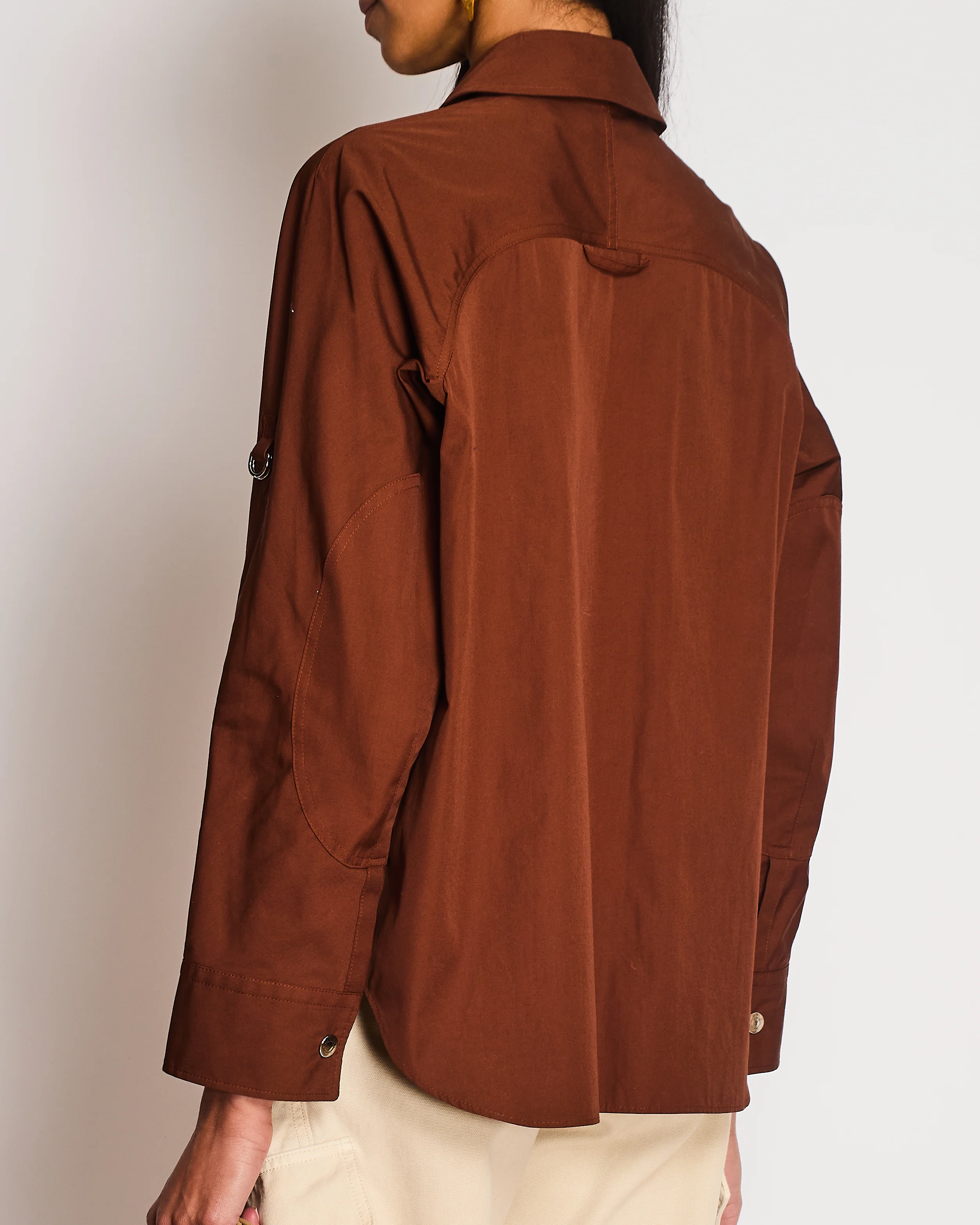 Hermes Brown Asymmetric Button Up Shirt with Overlap Collar Detail Size FR 34 (UK 6) - Image 4