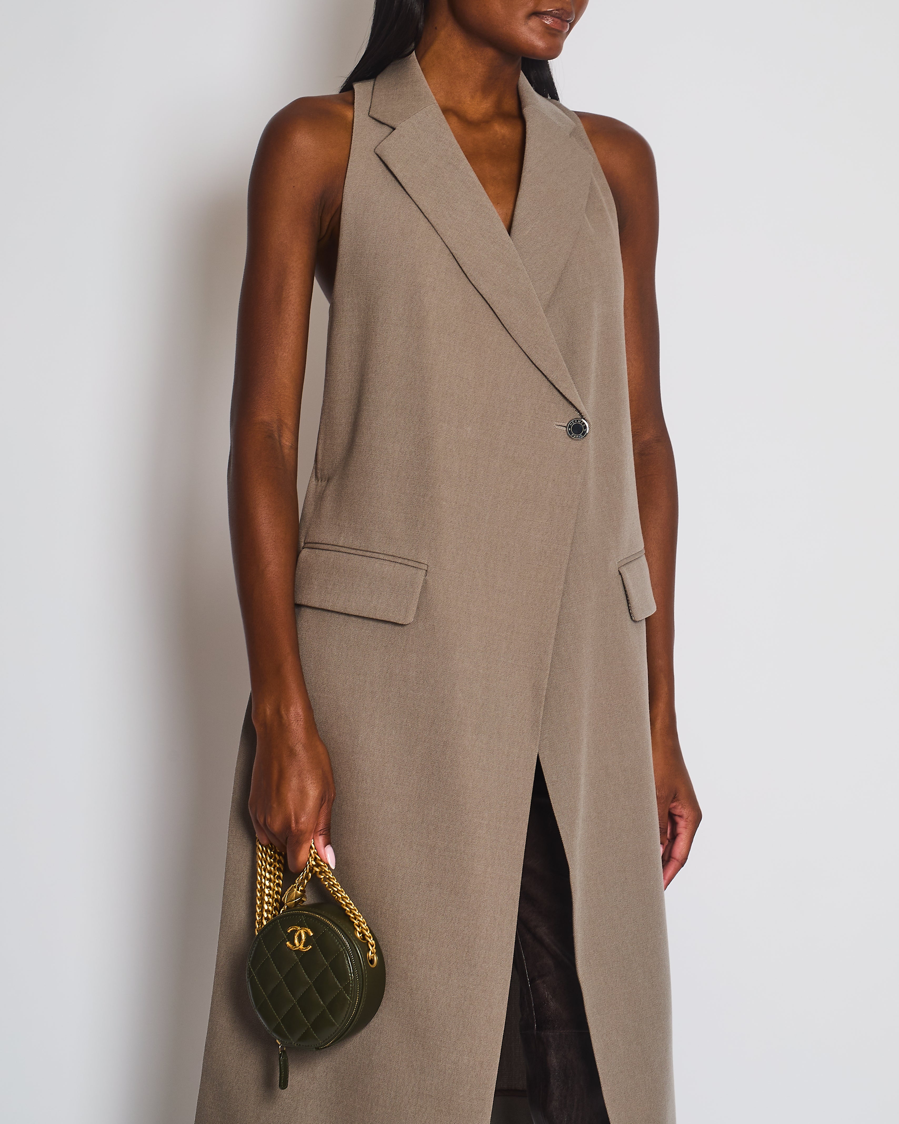 Hermès Brown Longline Wool Vest with Silver Buttons Size FR 34 (UK 6) - Image 4