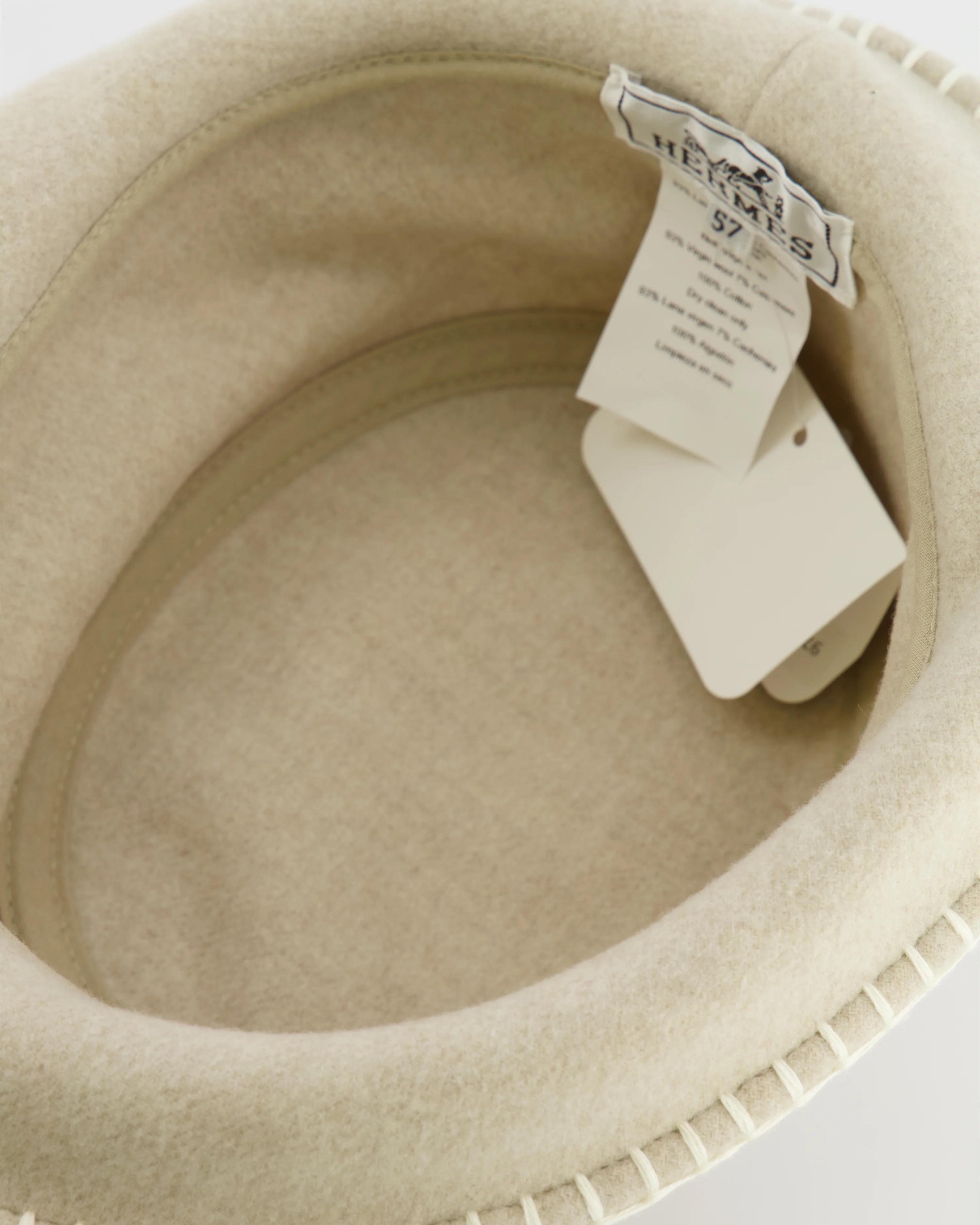 Hermès Corde, Ecru Wool and Cashmere Harper Point Avalon Bucket Hat Size 57 RRP £760 - Image 10