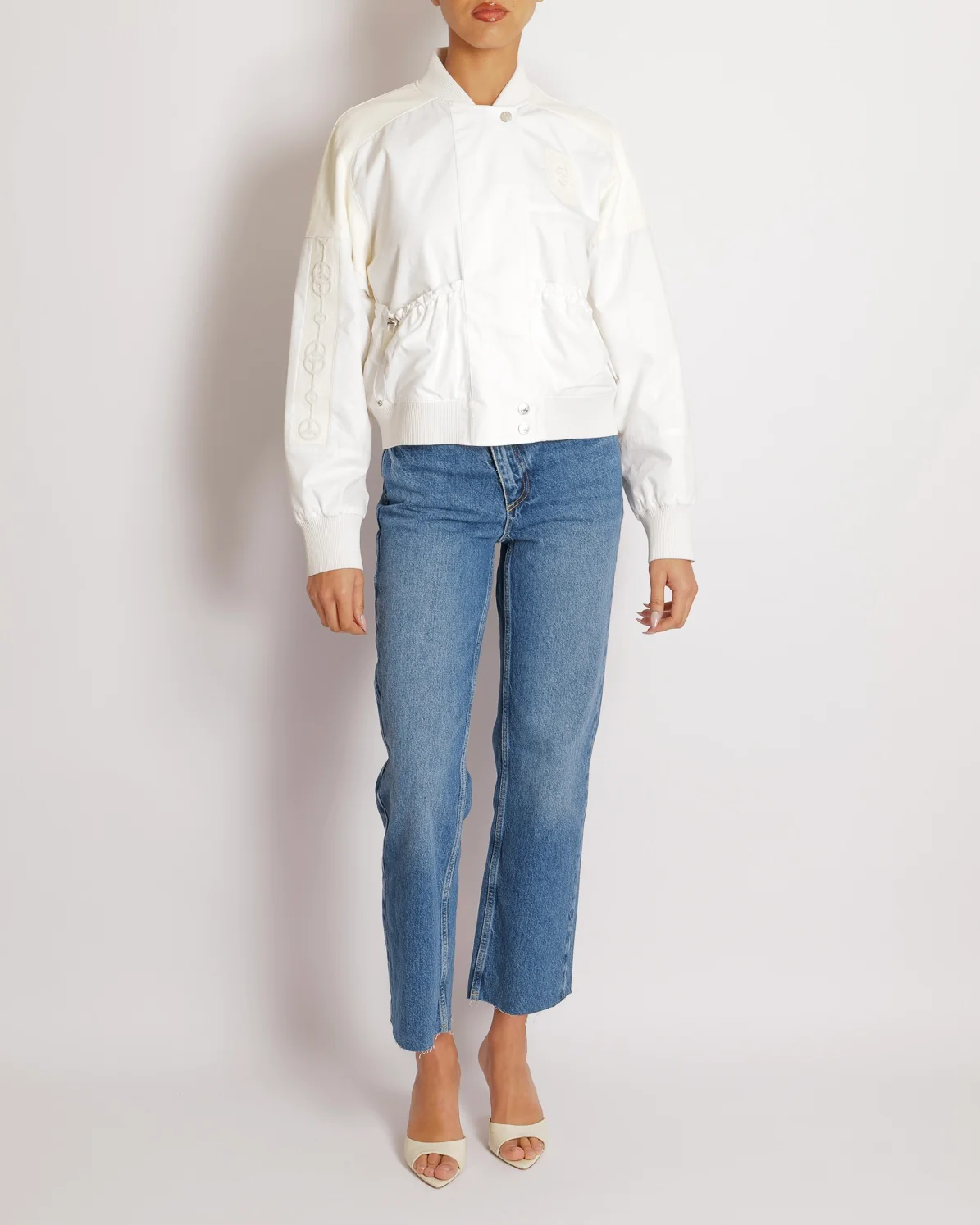 Hermès Spring 2022 Runway Cream Cliquetis Bomber Jacket with Leather and Logo Details Size FR 38 (UK 10) - Image 4