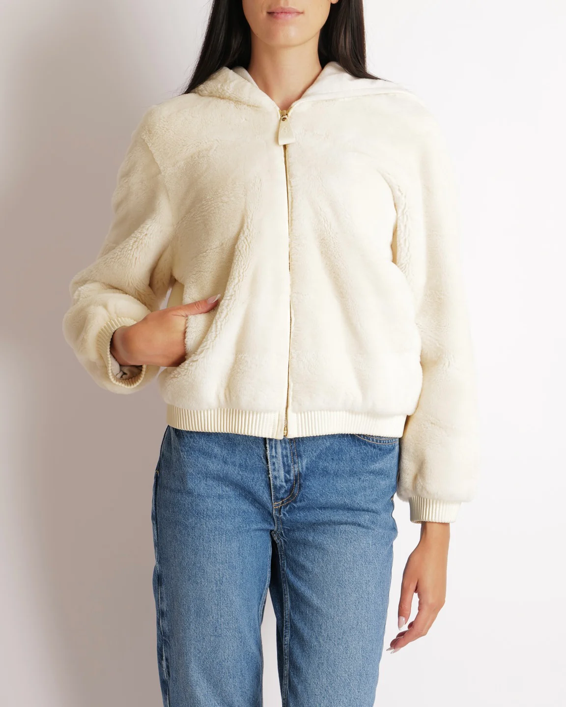 Hermès Cream Cashmere and Shearling Zip Up Hooded Jacket with Leather Cuff and Waistband Details Size FR 36 (UK 8) RRP £13,750 - Image 6