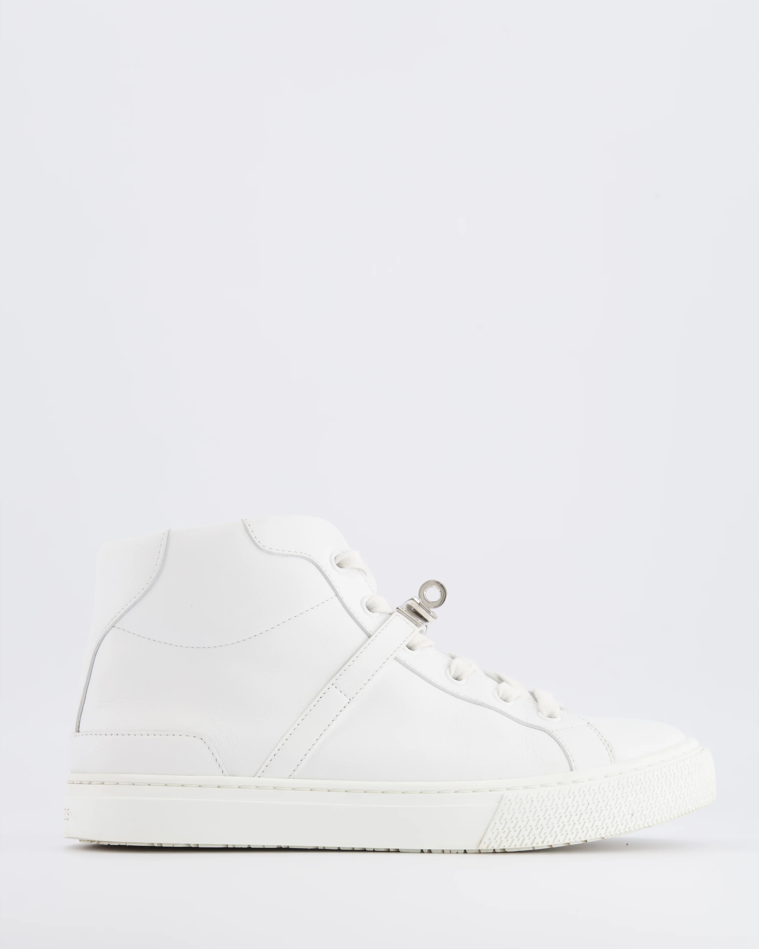 Hermès Daydream High Top Trainers in White Calfskin Leather with Palladium Kelly Buckle Detail Size EU 37 RRP £1,100