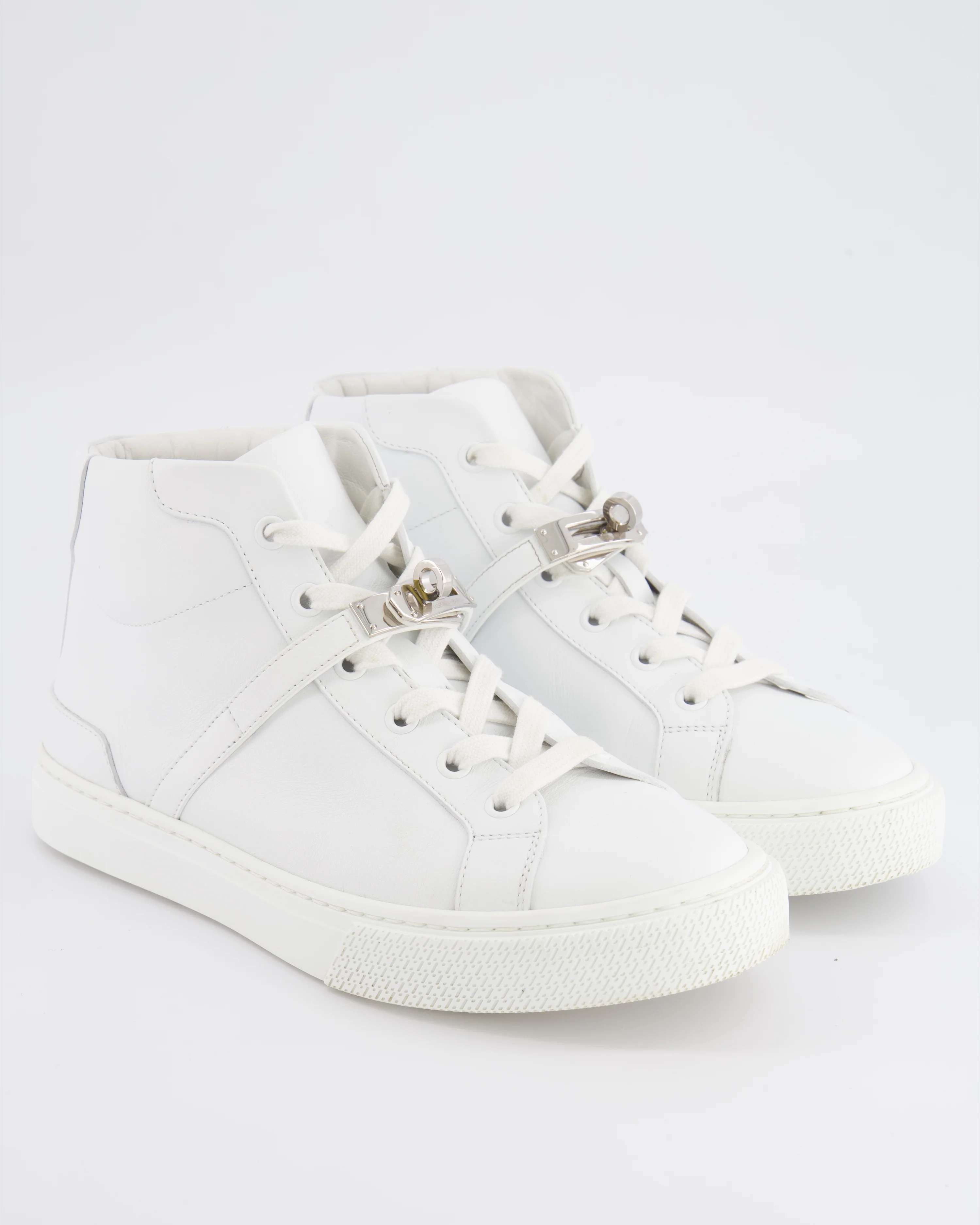 Hermès Daydream High Top Trainers in White Calfskin Leather with Palladium Kelly Buckle Detail Size EU 37 RRP £1,100 - Image 2