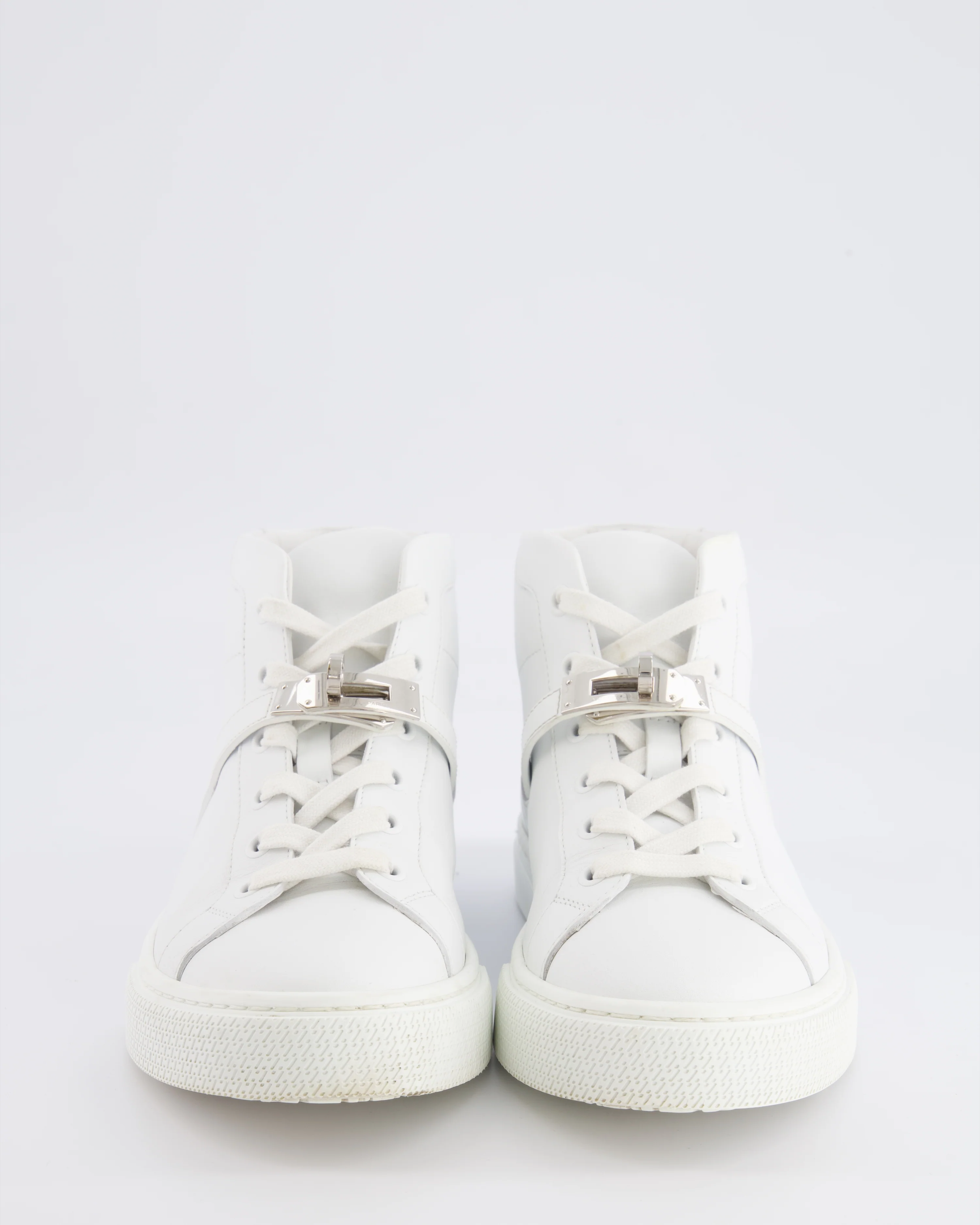 Hermès Daydream High Top Trainers in White Calfskin Leather with Palladium Kelly Buckle Detail Size EU 37 RRP £1,100 - Image 4