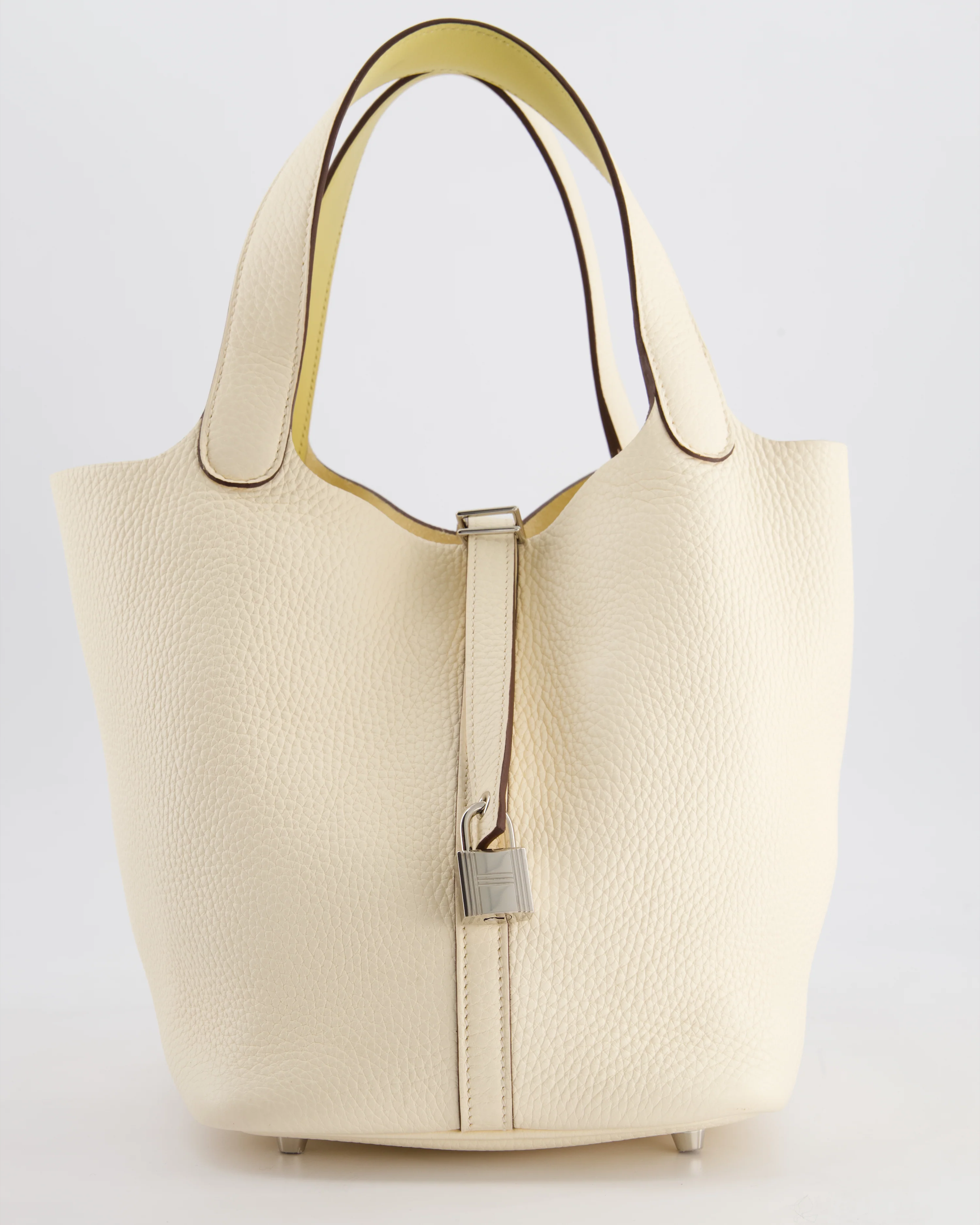 Hermes Picotin Eclat Lock 22 Bag in Nata Clemence Leather with Jaune Poussin Interior Handle & Palladium Hardware