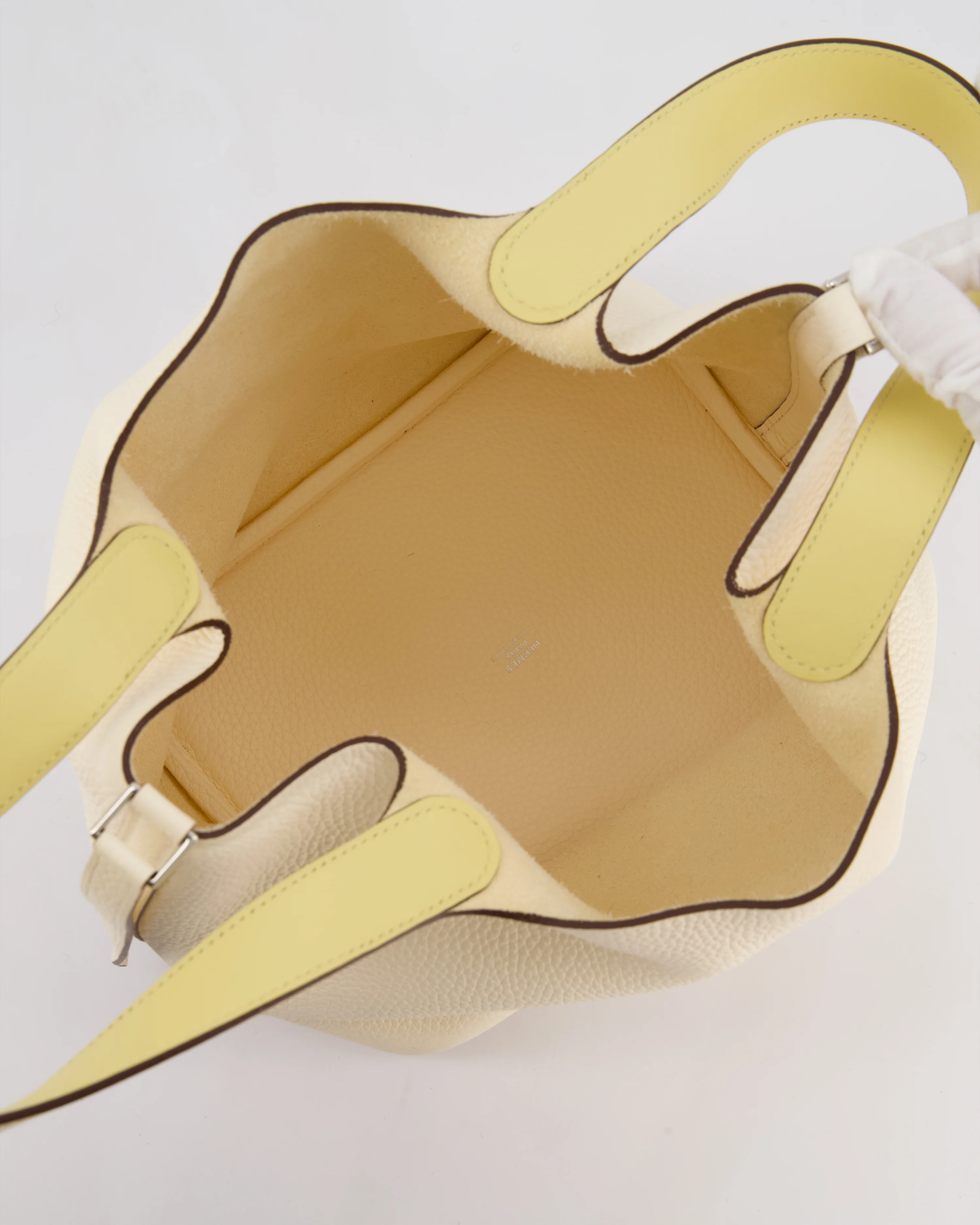 Hermes Picotin Eclat Lock 22 Bag in Nata Clemence Leather with Jaune Poussin Interior Handle & Palladium Hardware - Image 15