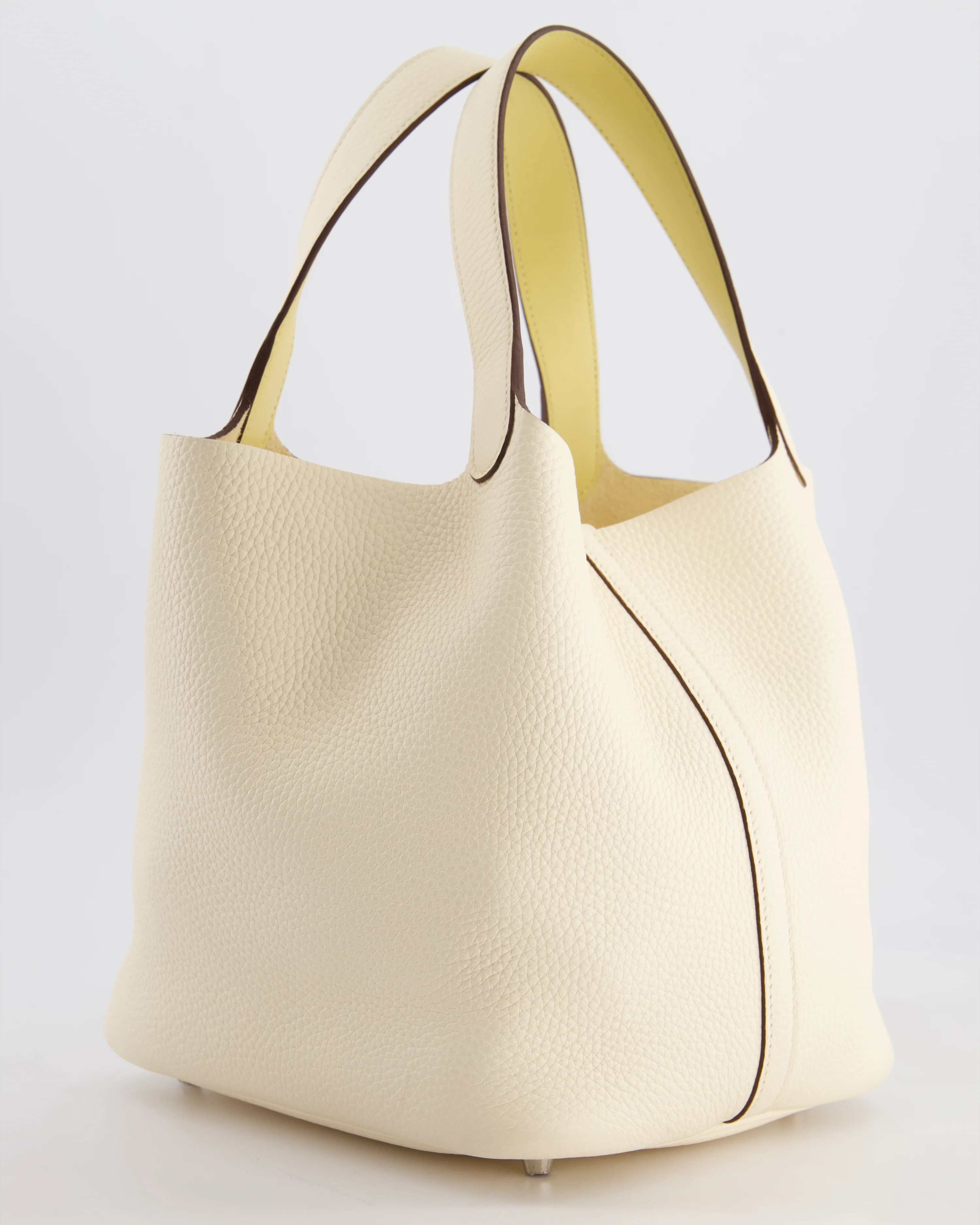 Hermes Picotin Eclat Lock 22 Bag in Nata Clemence Leather with Jaune Poussin Interior Handle & Palladium Hardware - Image 6