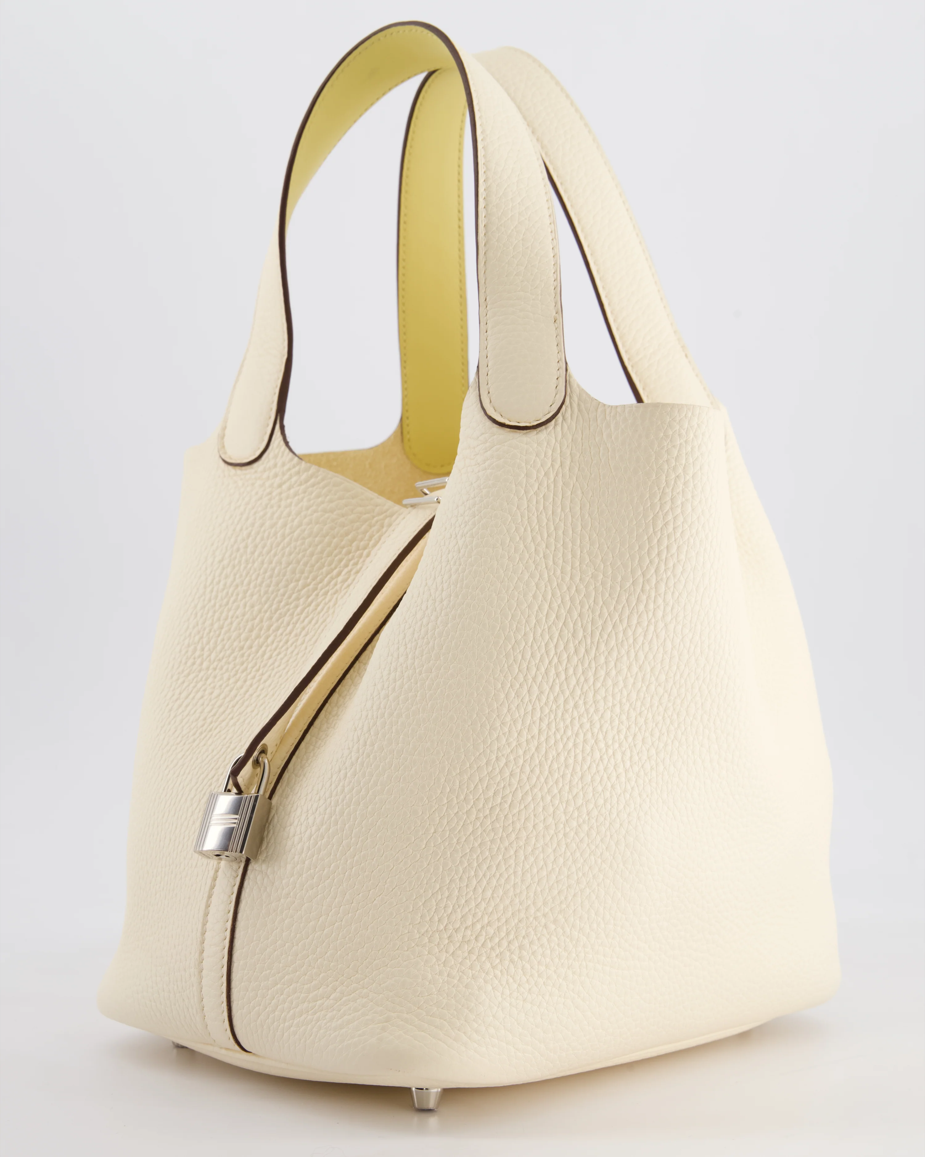 Hermes Picotin Eclat Lock 22 Bag in Nata Clemence Leather with Jaune Poussin Interior Handle & Palladium Hardware - Image 8