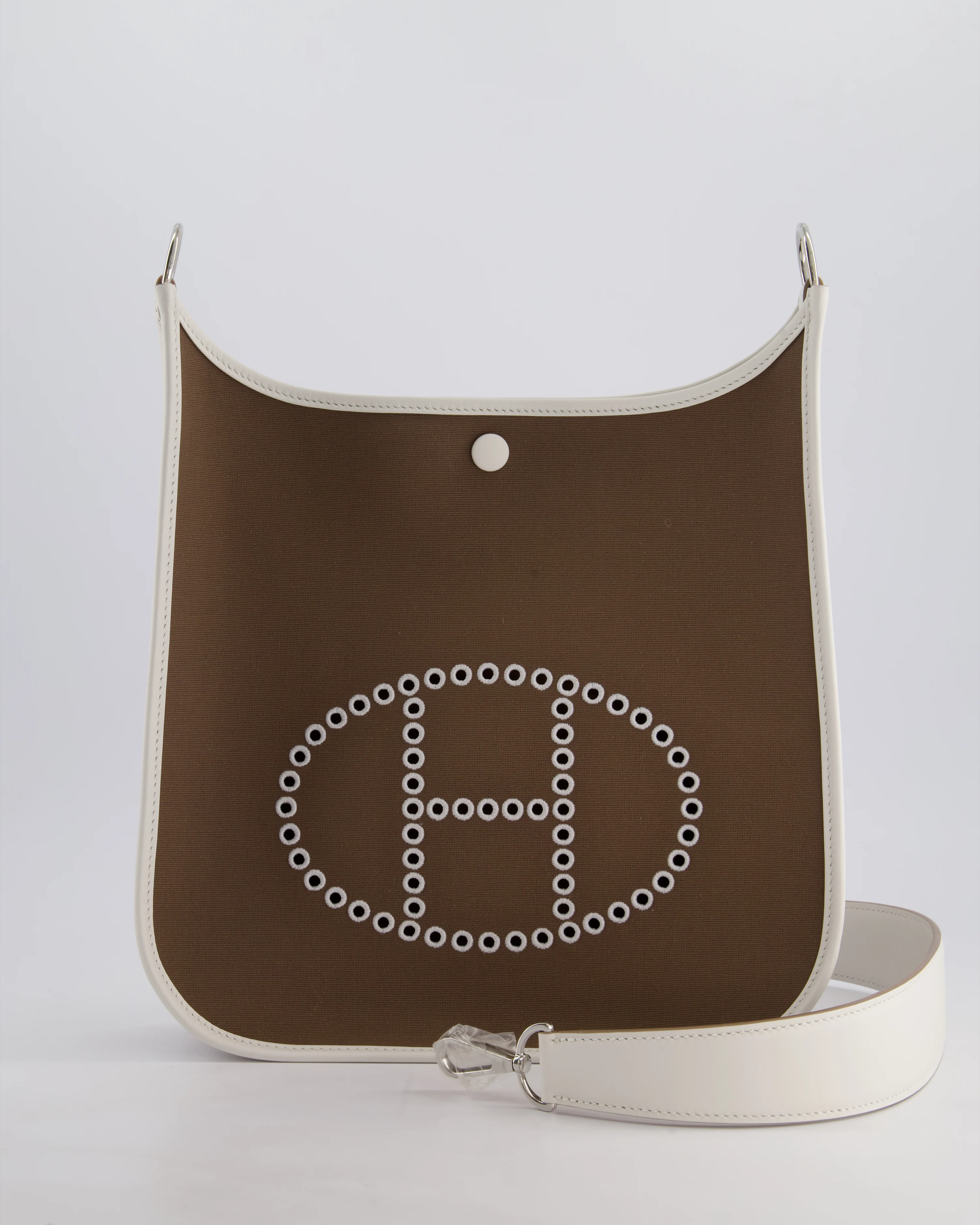 Hermes Evelyne 29 in Neo Etoupe Canvas and White with Palladium Hardware