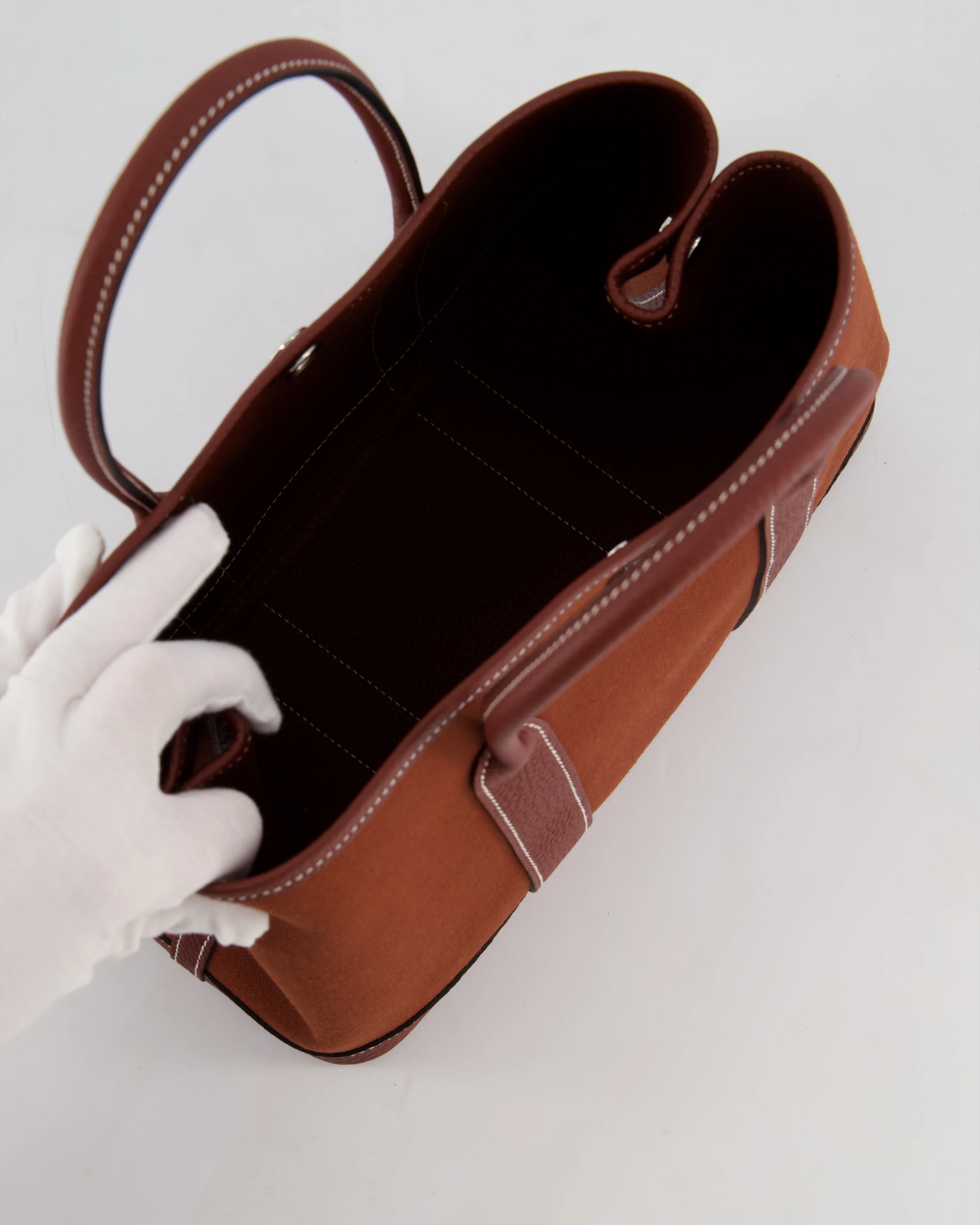 Hermès Garden Party 30 Bag in Rouge H Canvas and Negonda Leather with Palladium Hardware - Image 16