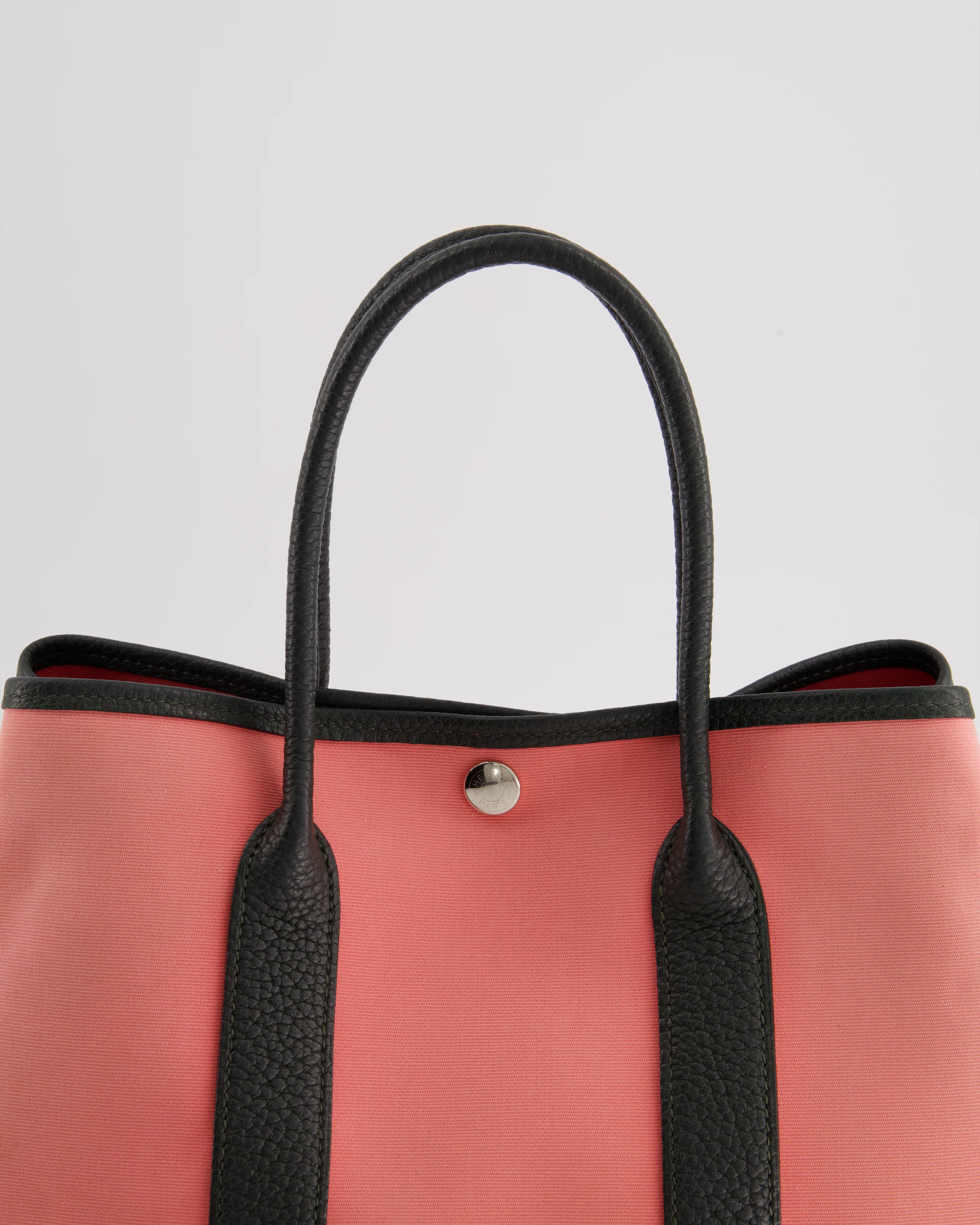 Hermès Garden Party 30cm Bag in Canvas Rose Azalee and Vert Negonda Calfskin Leather with Palladium Hardware - Image 13