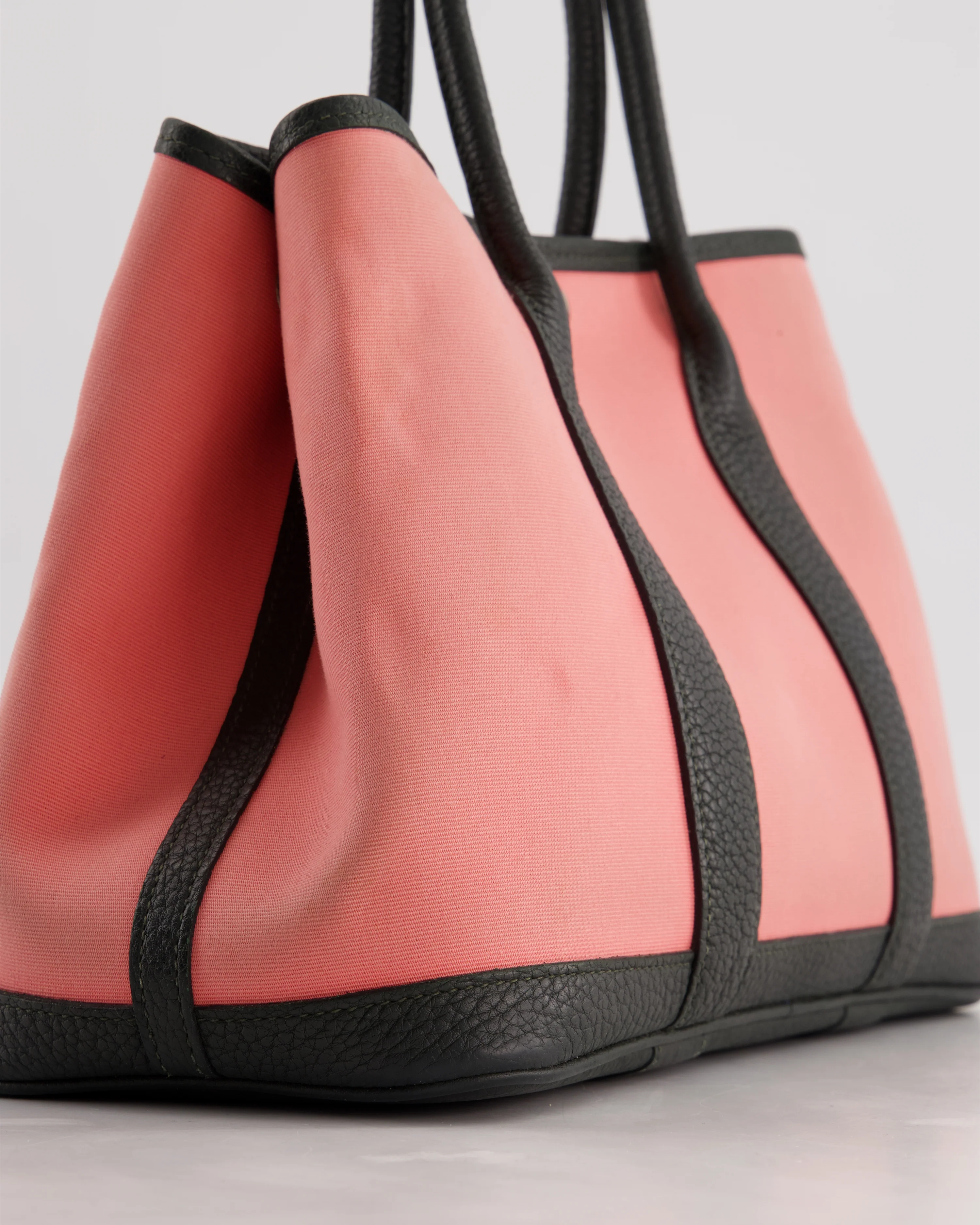 Hermès Garden Party 30cm Bag in Canvas Rose Azalee and Vert Negonda Calfskin Leather with Palladium Hardware - Image 9