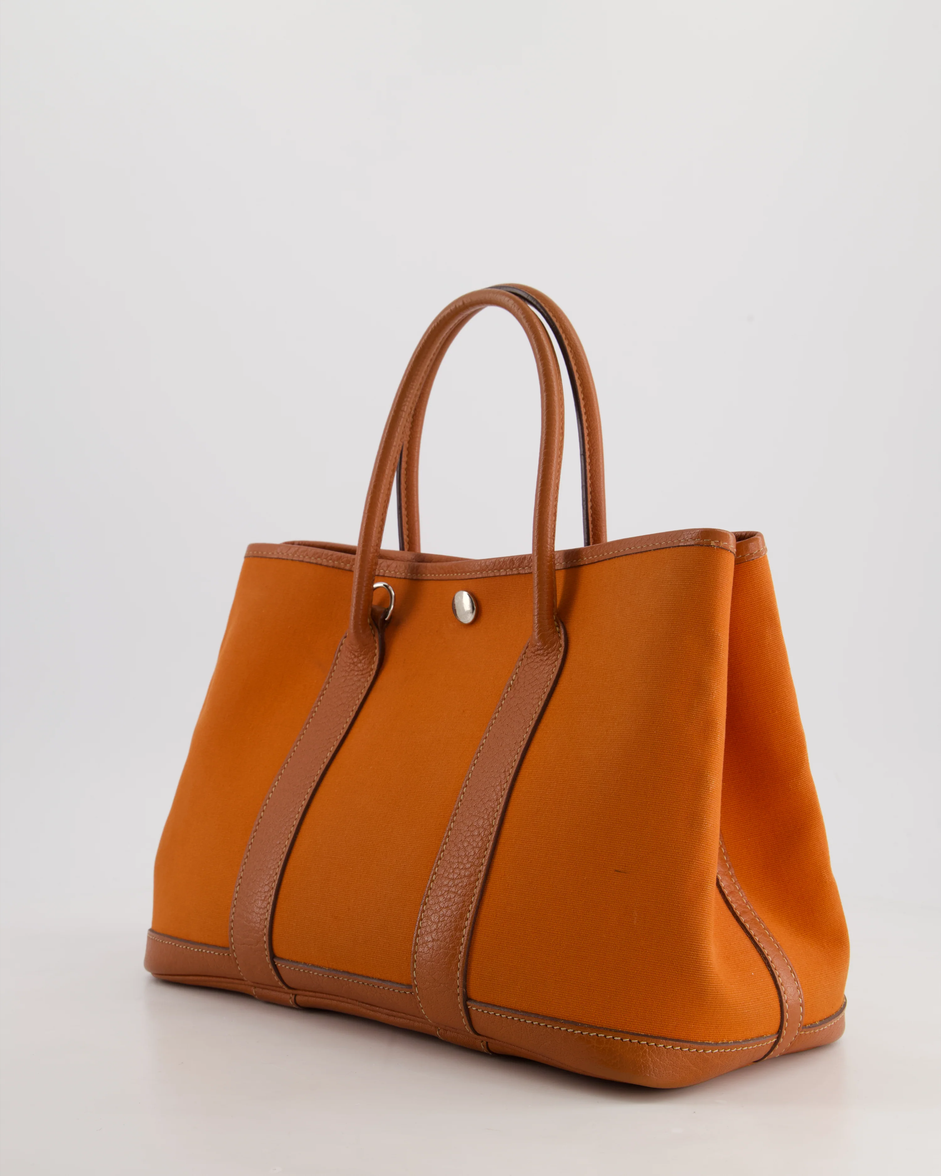 Hermès Garden Party 30cm Bag in Potiron Orange Canvas and Terre Battue Negonda Leather with Palladium Hardware - Image 11