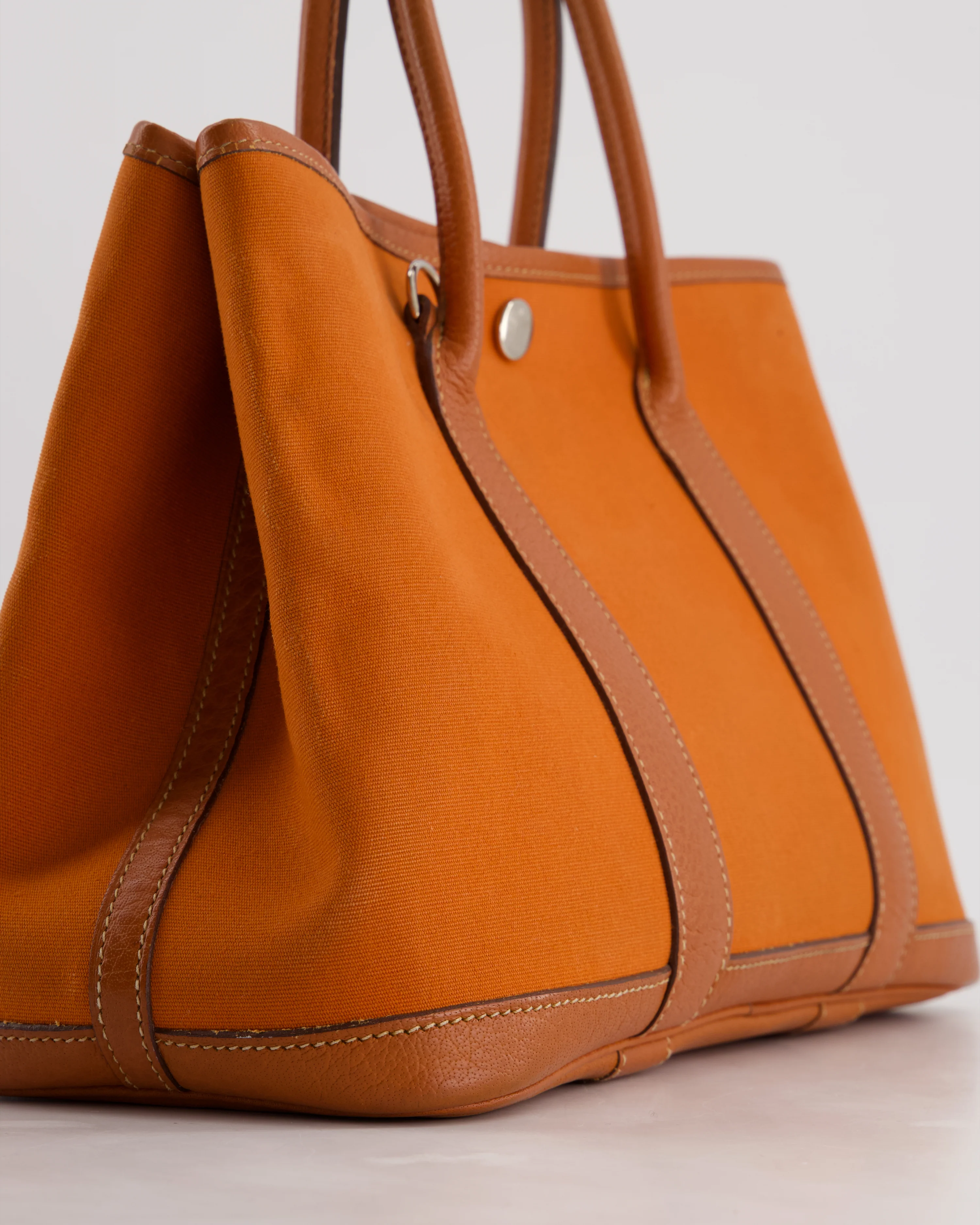 Hermès Garden Party 30cm Bag in Potiron Orange Canvas and Terre Battue Negonda Leather with Palladium Hardware - Image 12