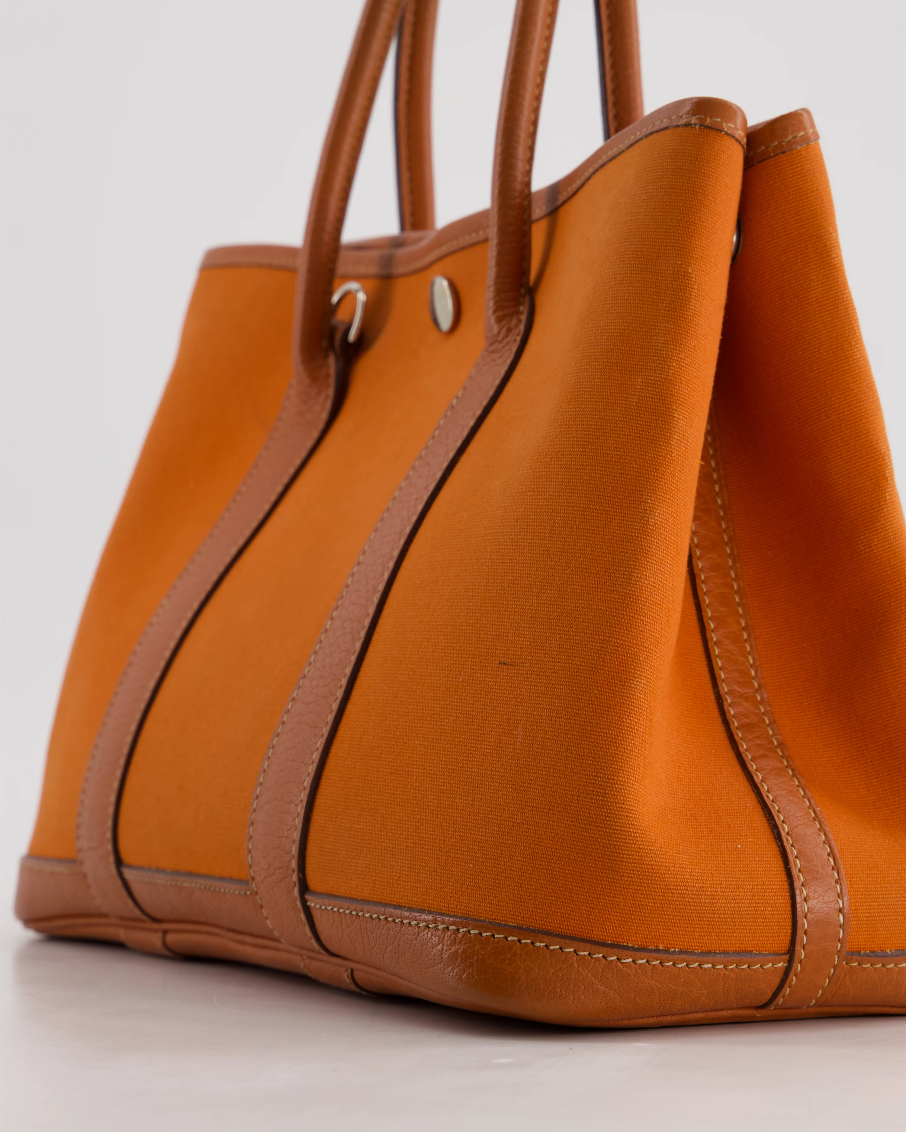 Hermès Garden Party 30cm Bag in Potiron Orange Canvas and Terre Battue Negonda Leather with Palladium Hardware - Image 13