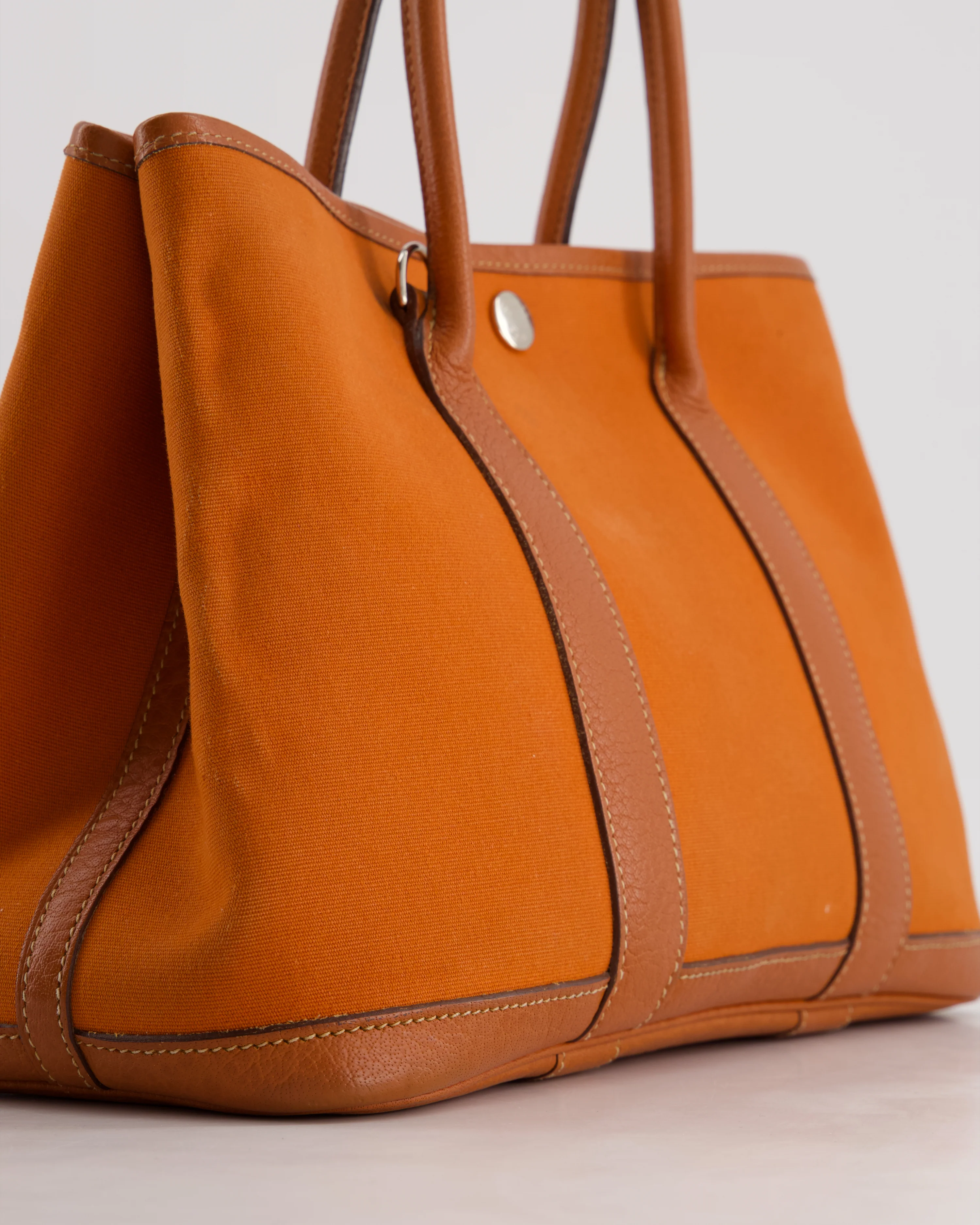 Hermès Garden Party 30cm Bag in Potiron Orange Canvas and Terre Battue Negonda Leather with Palladium Hardware - Image 15