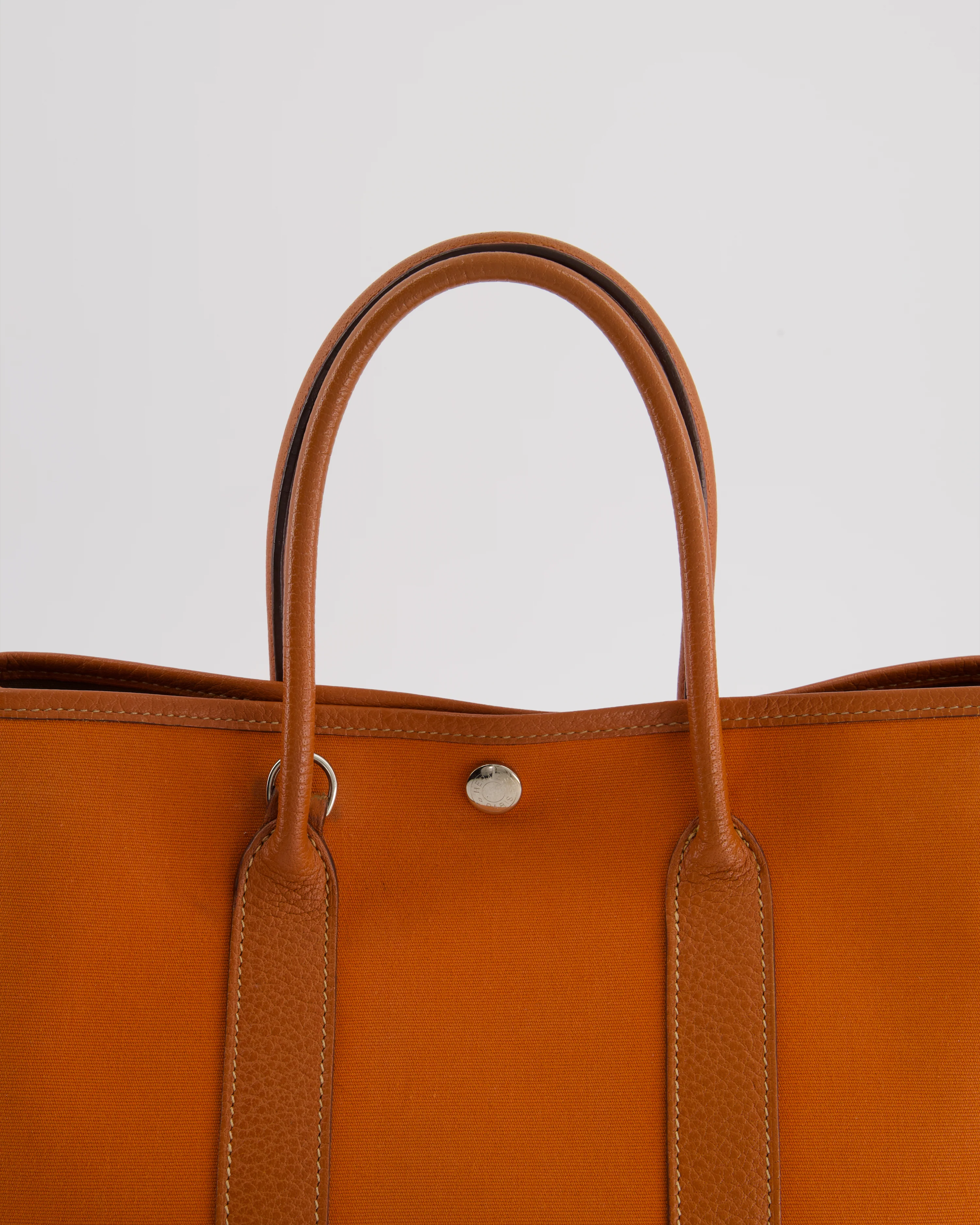 Hermès Garden Party 30cm Bag in Potiron Orange Canvas and Terre Battue Negonda Leather with Palladium Hardware - Image 16