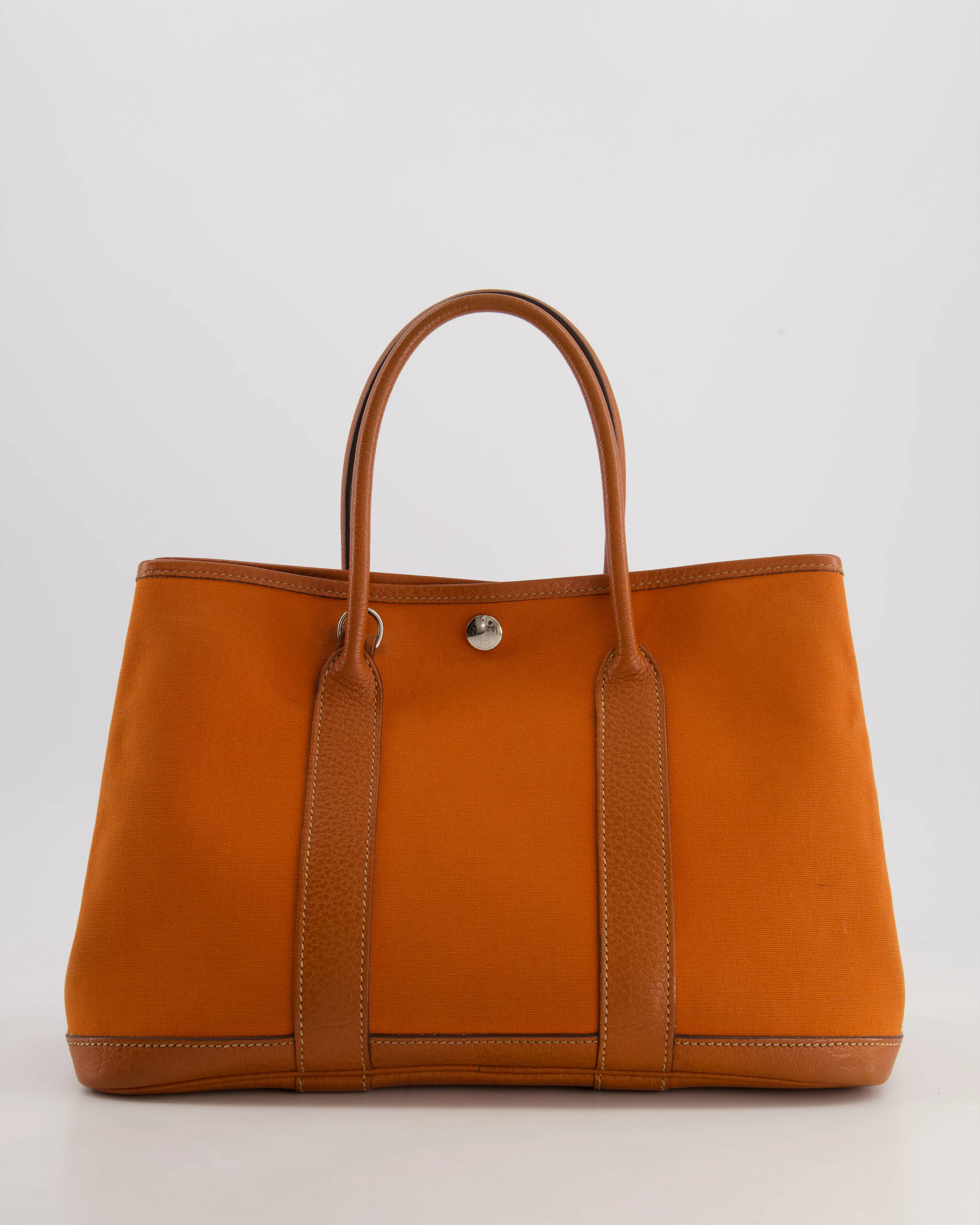 Hermès Garden Party 30cm Bag in Potiron Orange Canvas and Terre Battue Negonda Leather with Palladium Hardware - Image 4