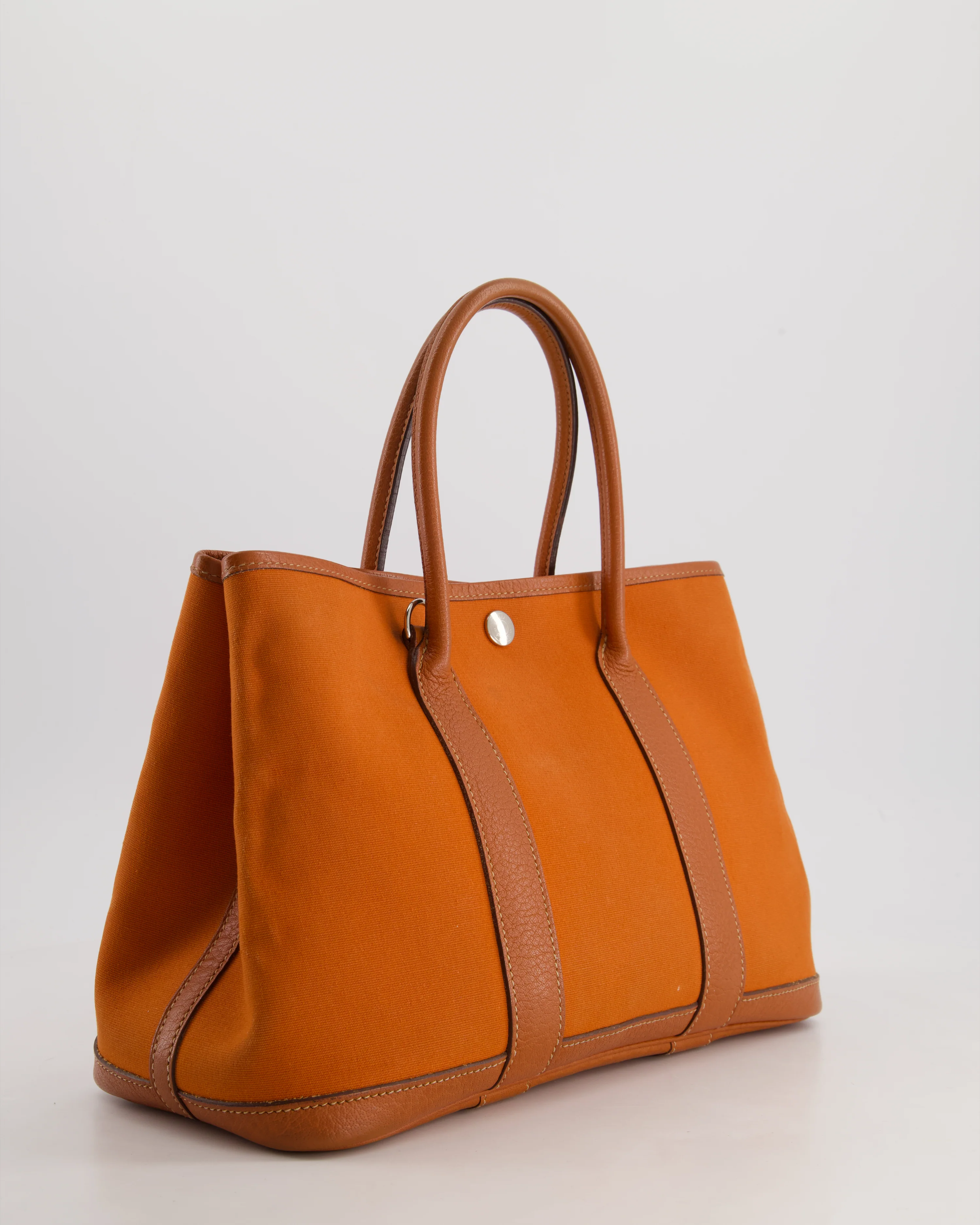 Hermès Garden Party 30cm Bag in Potiron Orange Canvas and Terre Battue Negonda Leather with Palladium Hardware - Image 5