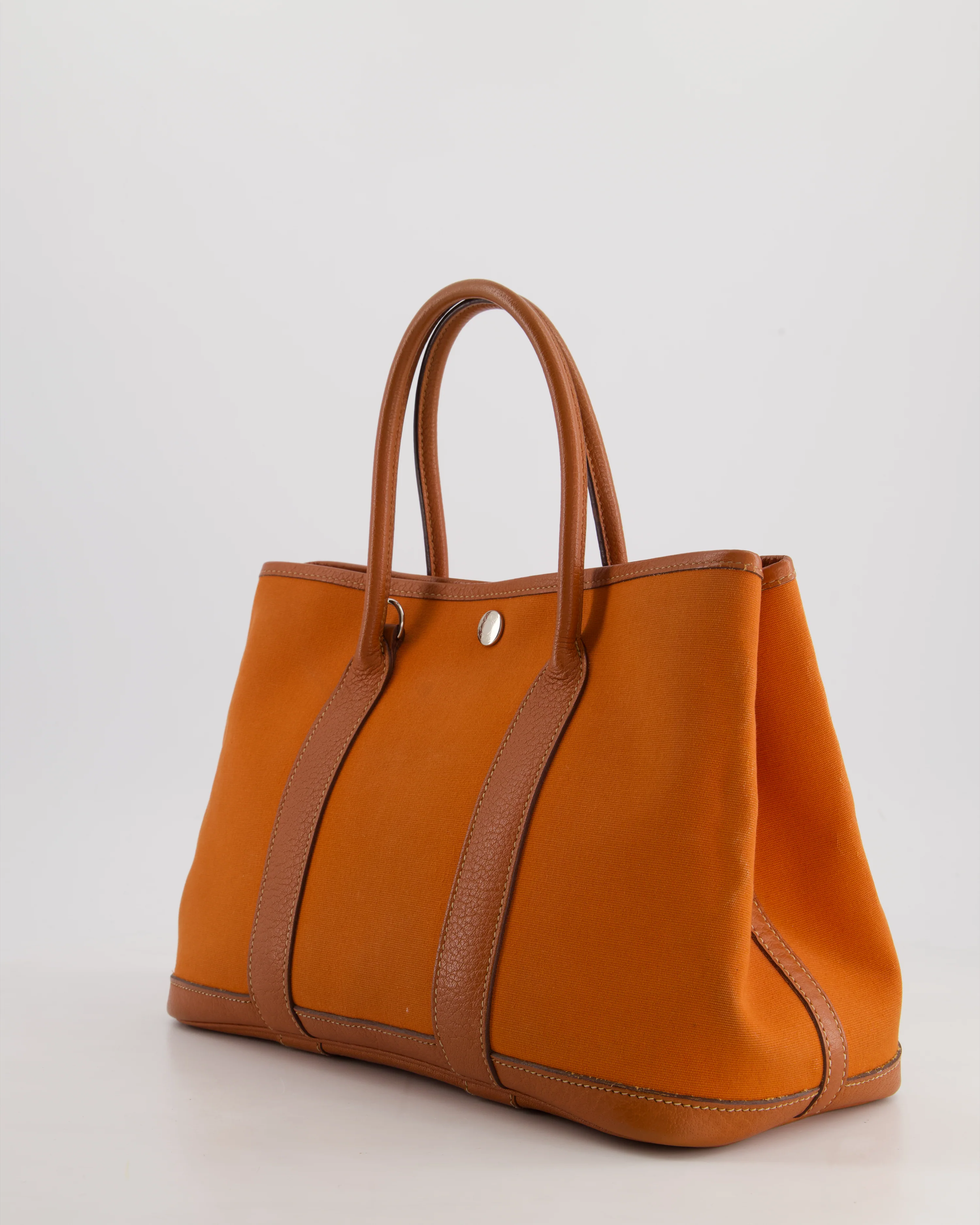 Hermès Garden Party 30cm Bag in Potiron Orange Canvas and Terre Battue Negonda Leather with Palladium Hardware - Image 7