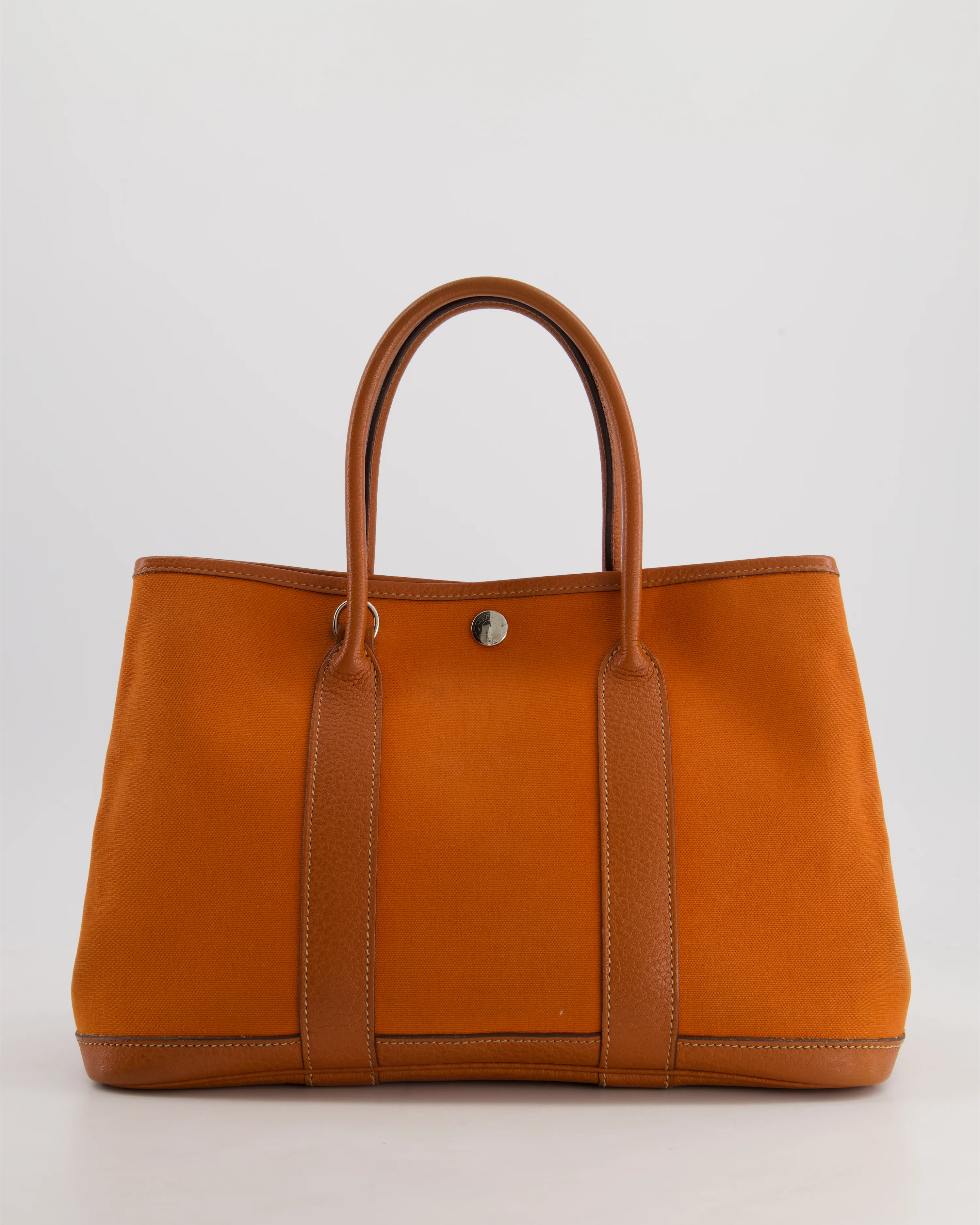 Hermès Garden Party 30cm Bag in Potiron Orange Canvas and Terre Battue Negonda Leather with Palladium Hardware - Image 8