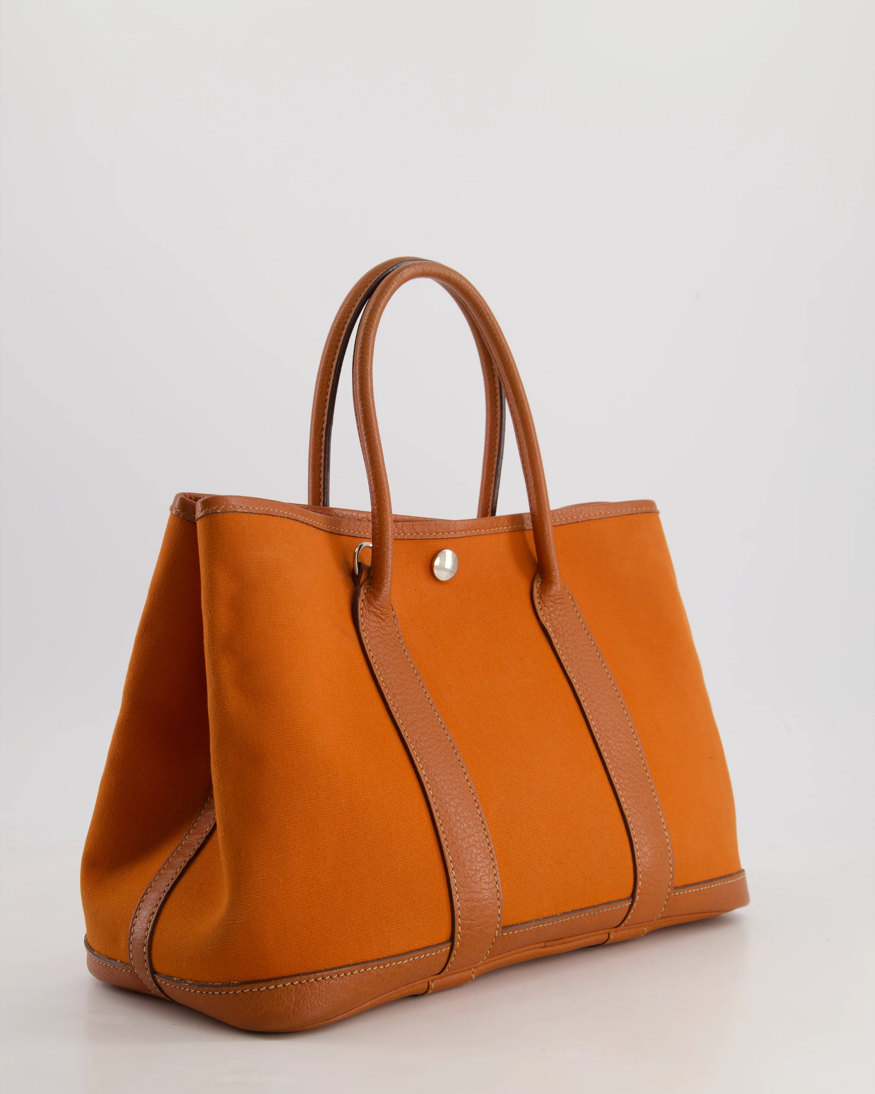 Hermès Garden Party 30cm Bag in Potiron Orange Canvas and Terre Battue Negonda Leather with Palladium Hardware - Image 9