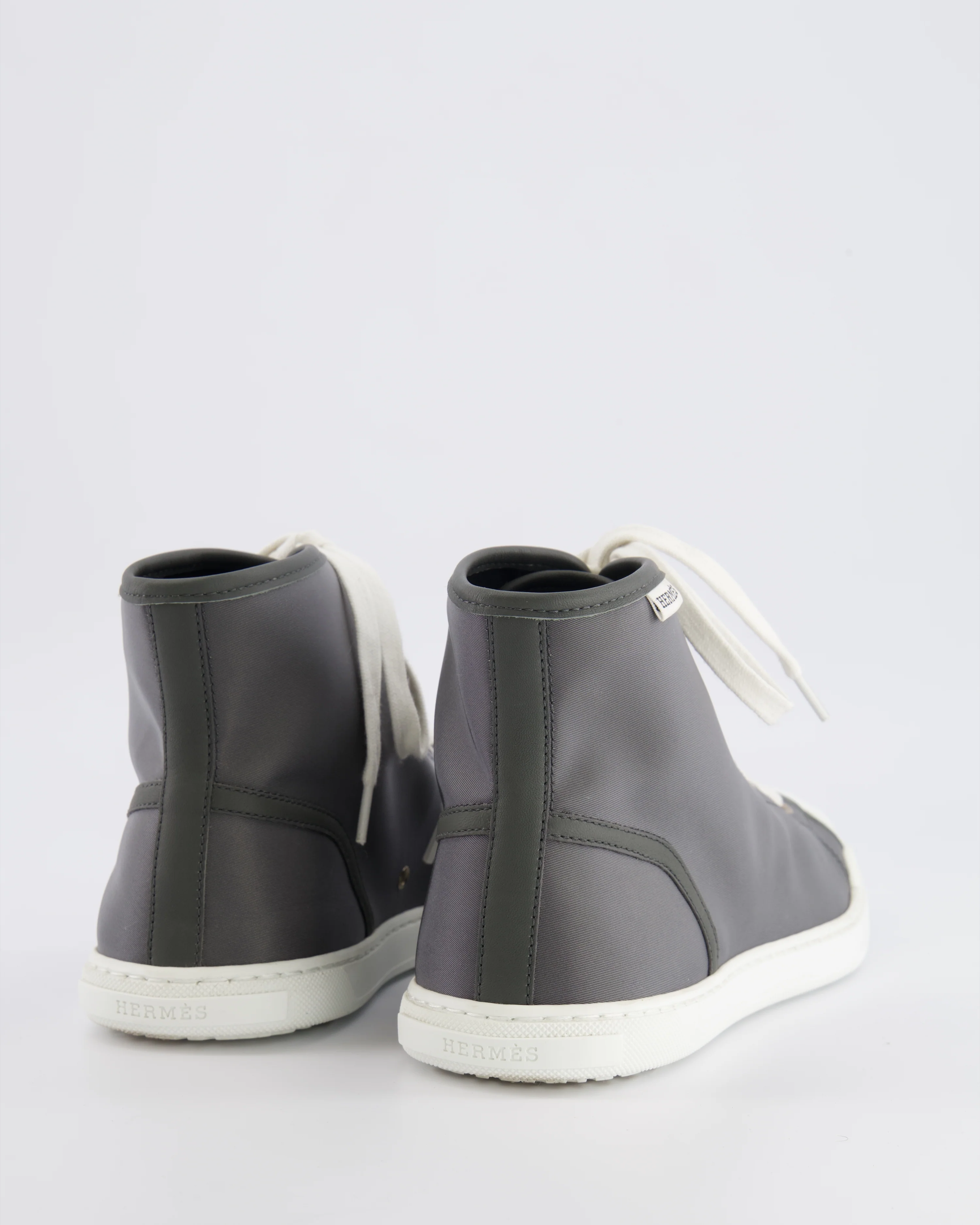 Hermès Grey Nylon and White Leather Express High-Top Sneakers Size EU 40 - Image 3