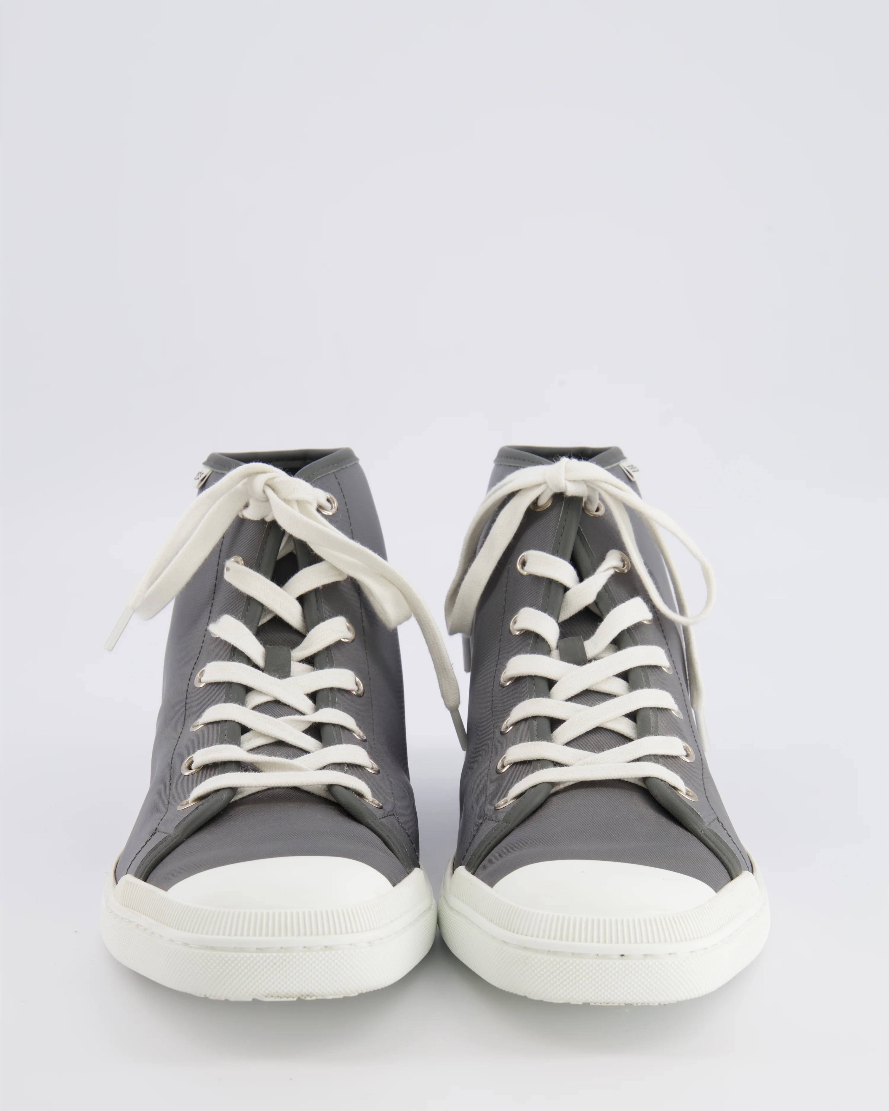 Hermès Grey Nylon and White Leather Express High-Top Sneakers Size EU 40 - Image 4