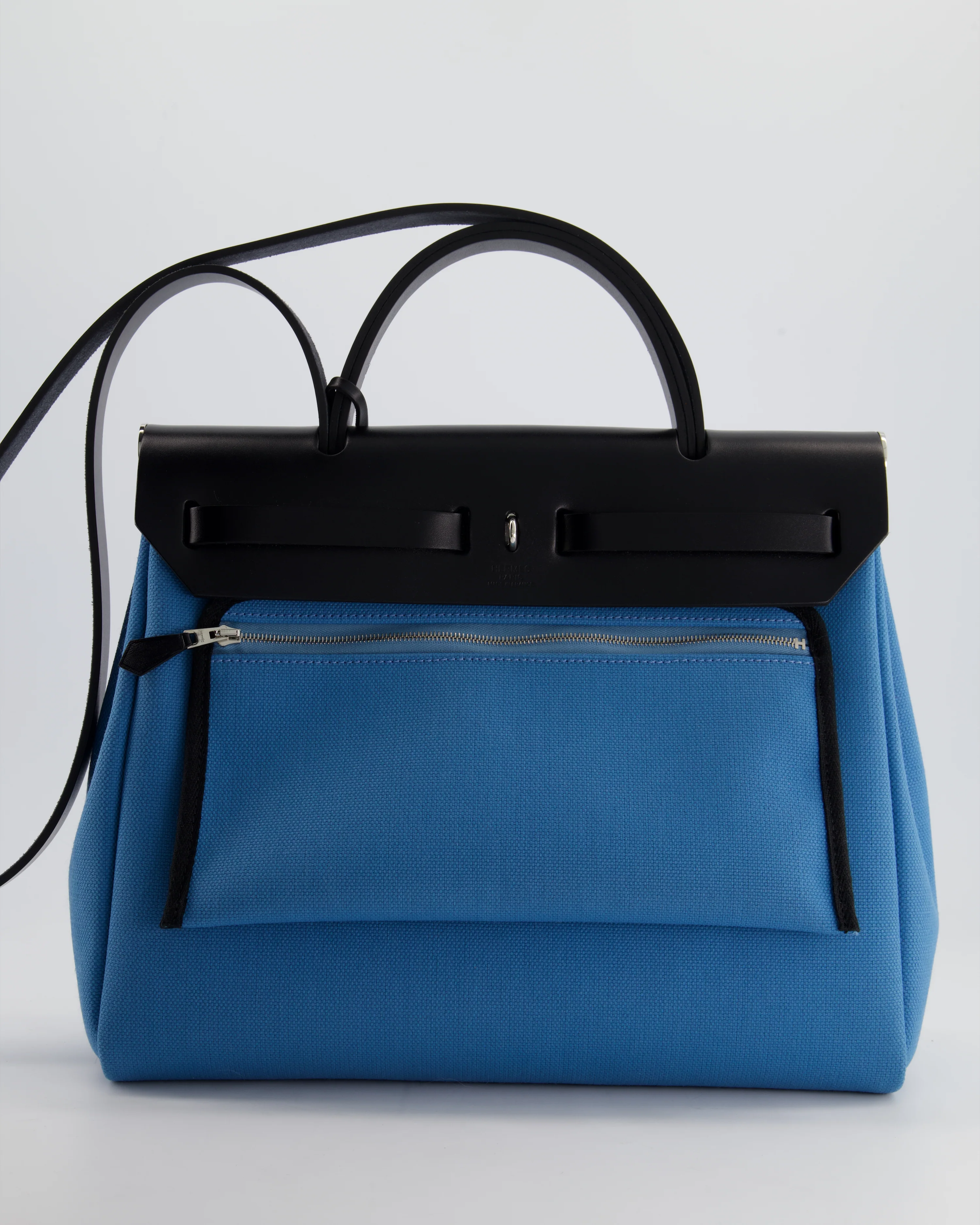 Hermès Herbag 31 Bag in Blue Jean Canvas and Noir Vache Hunter Leather with Palladium Hardware - Image 10