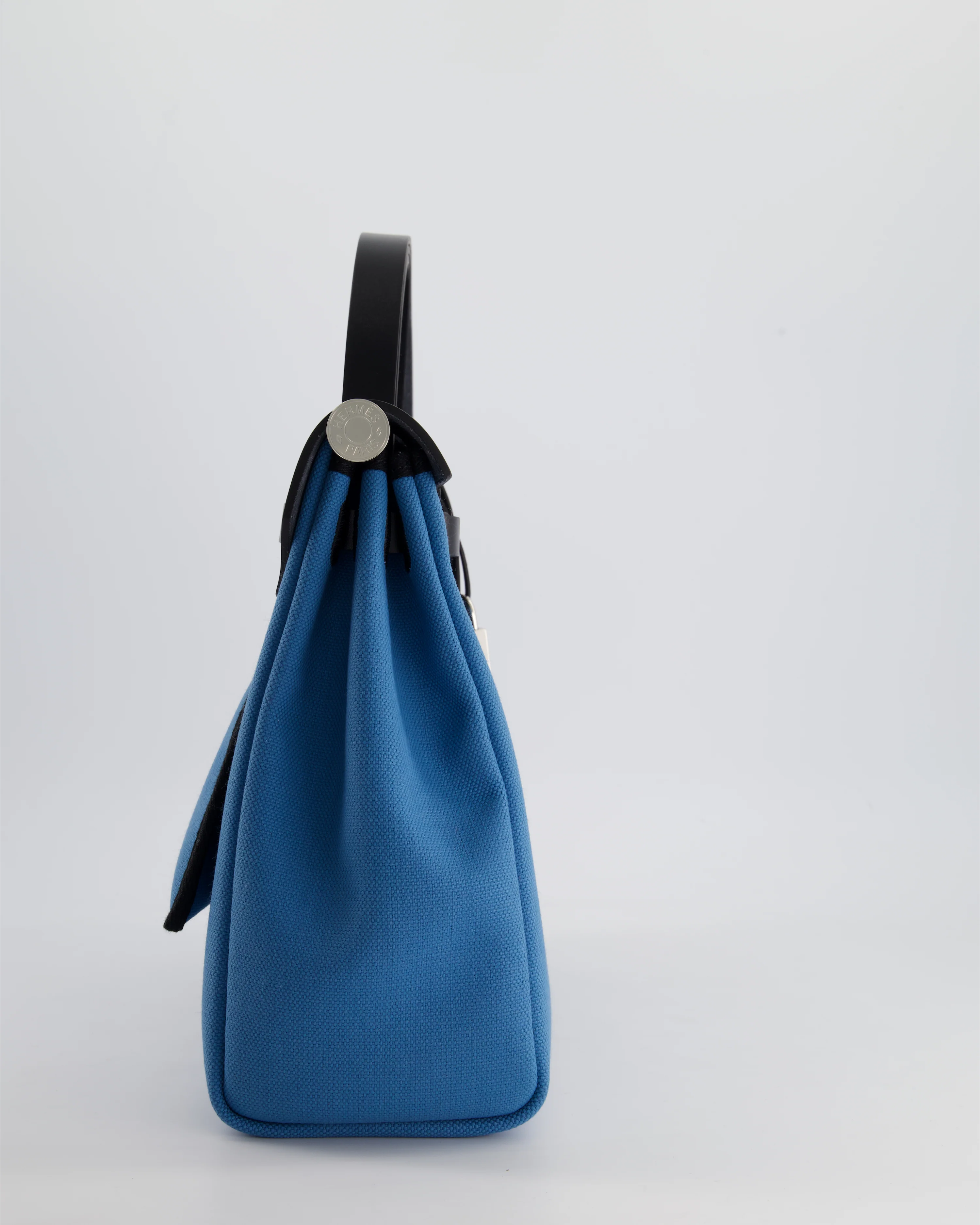 Hermès Herbag 31 Bag in Blue Jean Canvas and Noir Vache Hunter Leather with Palladium Hardware - Image 11