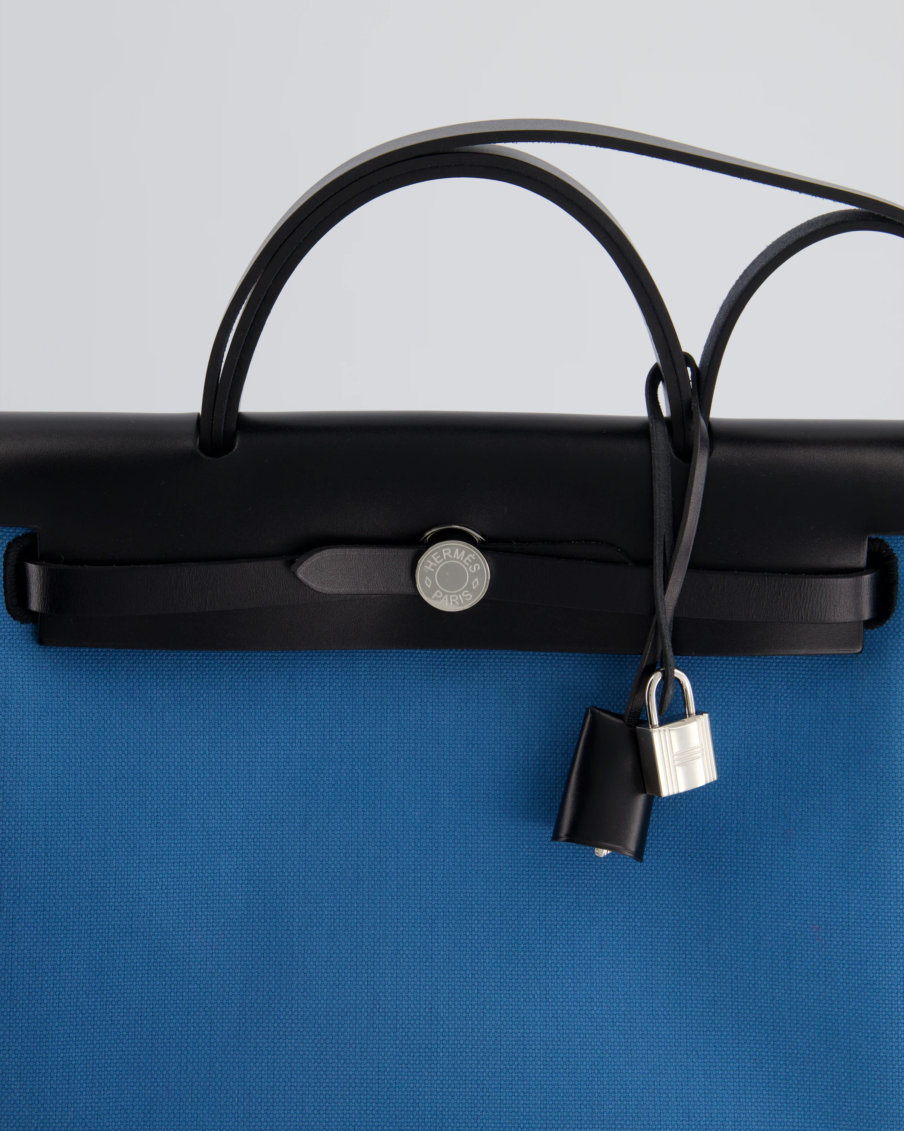 Hermès Herbag 31 Bag in Blue Jean Canvas and Noir Vache Hunter Leather with Palladium Hardware - Image 16