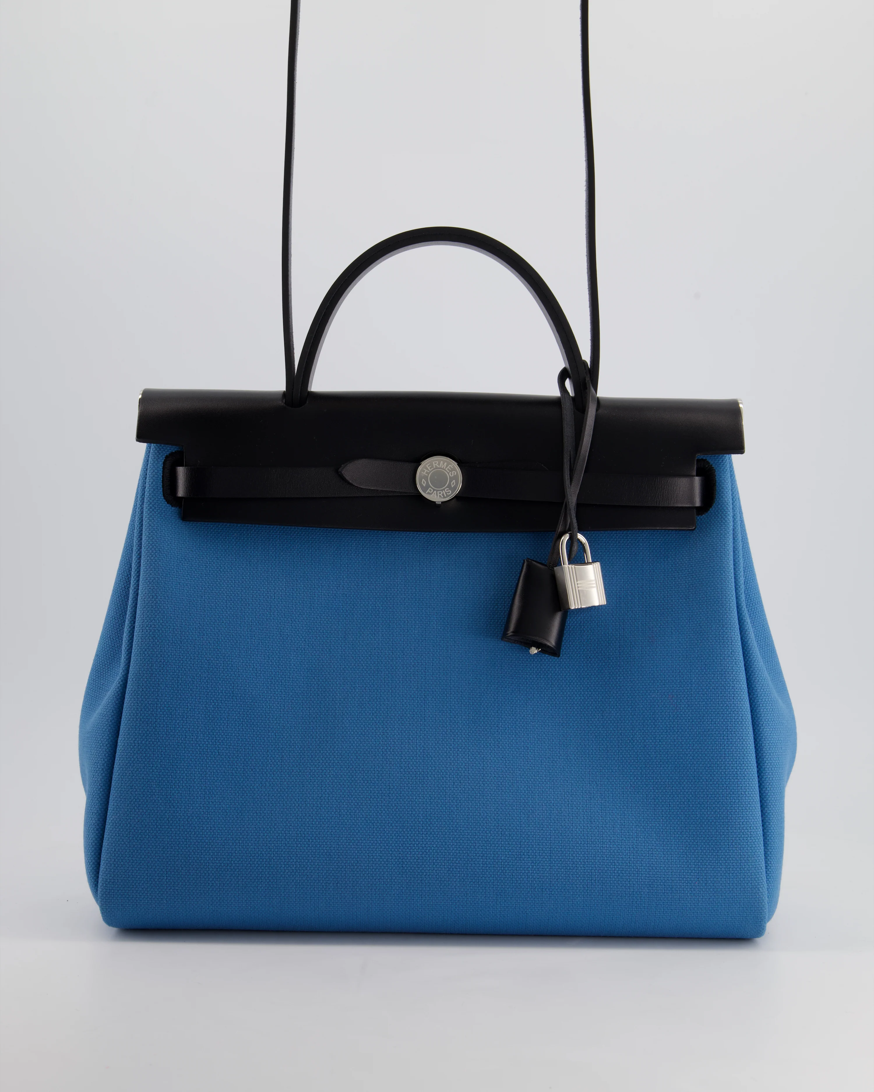 Hermès Herbag 31 Bag in Blue Jean Canvas and Noir Vache Hunter Leather with Palladium Hardware - Image 4