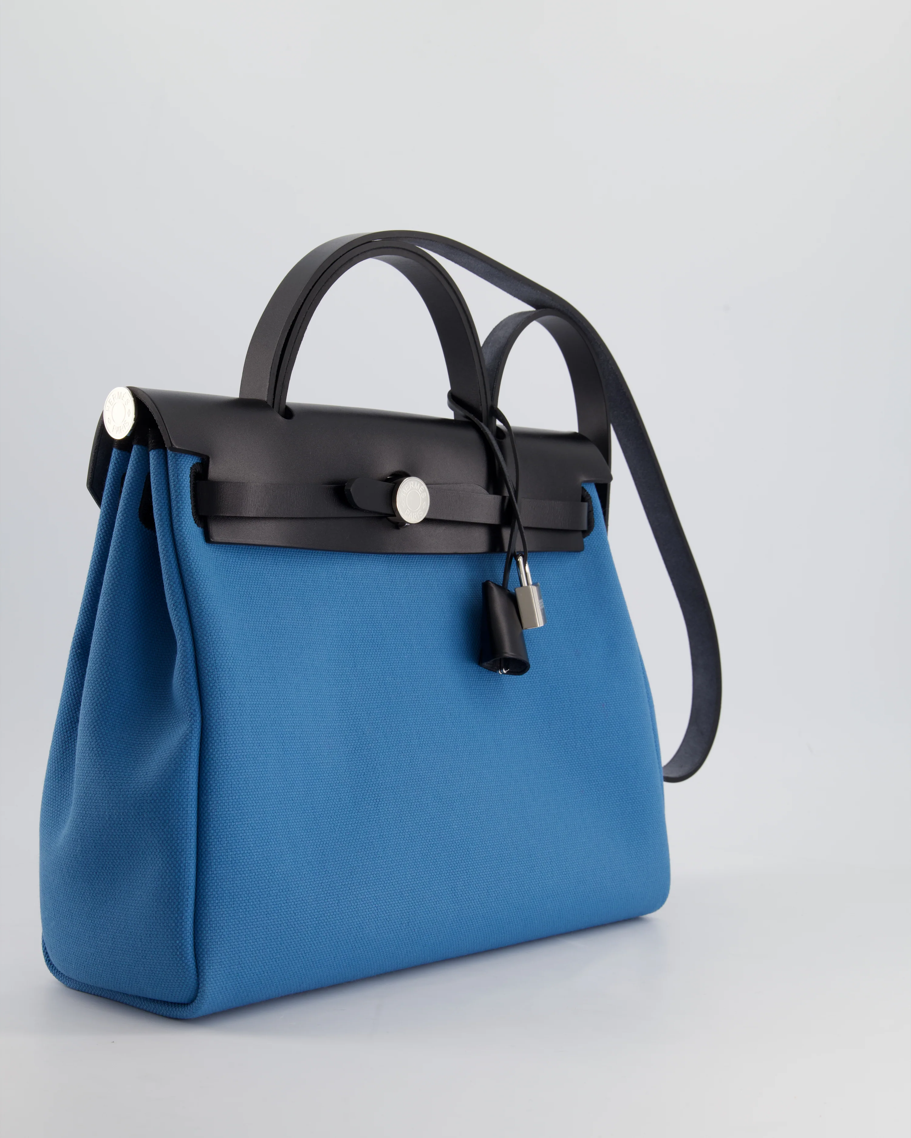 Hermès Herbag 31 Bag in Blue Jean Canvas and Noir Vache Hunter Leather with Palladium Hardware - Image 5