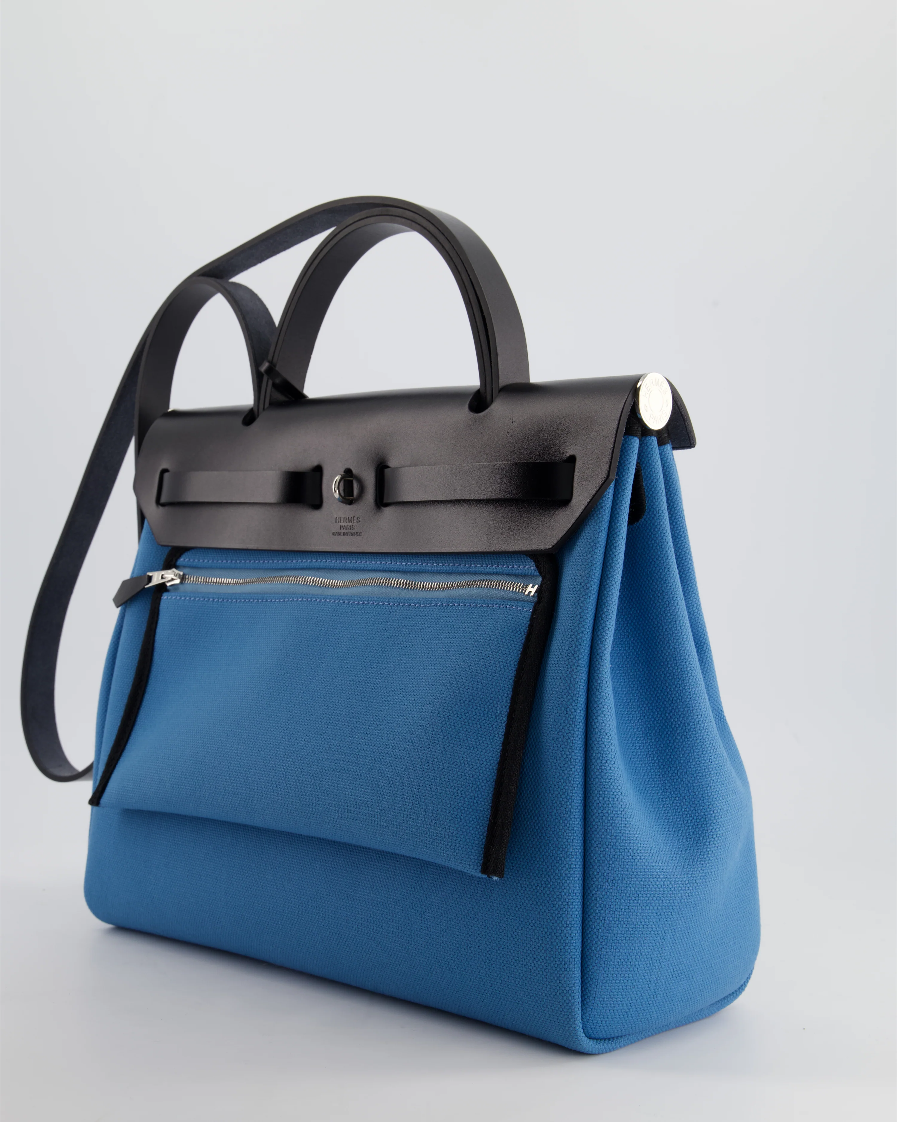 Hermès Herbag 31 Bag in Blue Jean Canvas and Noir Vache Hunter Leather with Palladium Hardware - Image 6